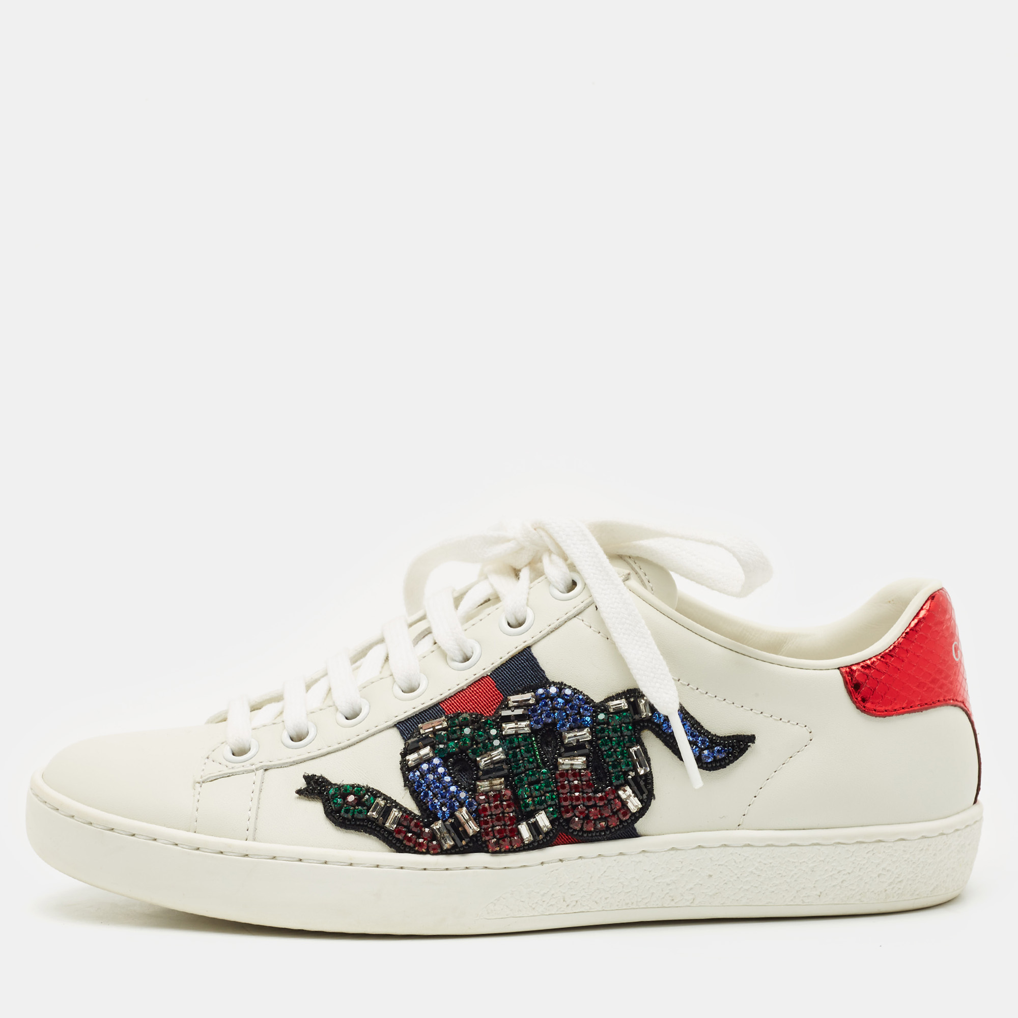 Gucci White Leather and Snakeskin Leather Ace Low Top Sneakers Size
Gucci White Leather and Snakeskin Leather Ace Low Top Sneakers Size