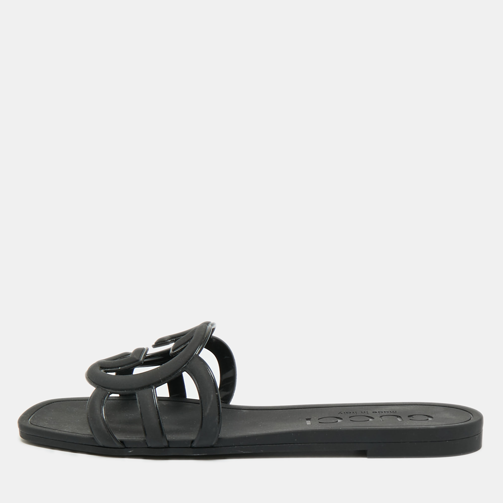 Gucci Black Rubber Interlocking G Flat Slides Size 35 - Gucci - Modalova