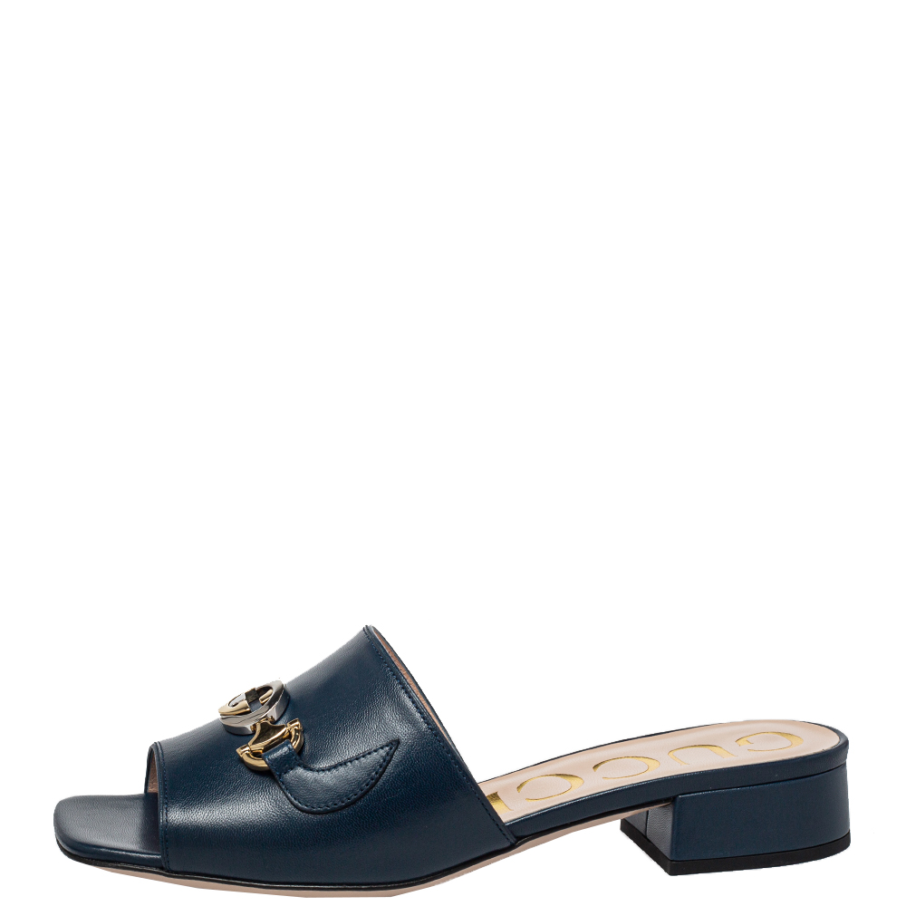 

Gucci Blue Leather Zumi Slide Sandals Size