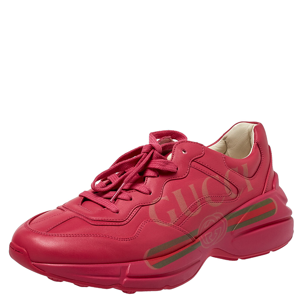 Gucci Pink Leather Rhyton Vintage Logo Platform Sneakers Size 41