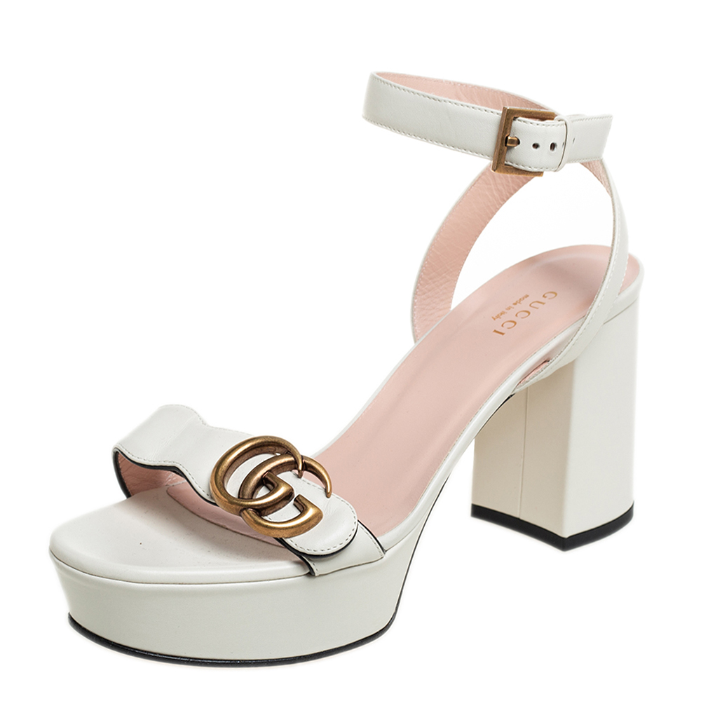 Gucci Cream Leather Ankle Strap Sandals Size 37.5