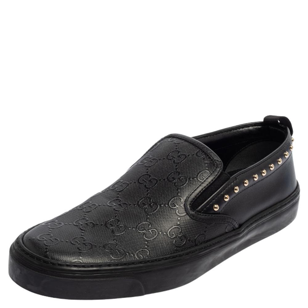Gucci Black Guccissima Leather Slip On Sneakers Size 38.5