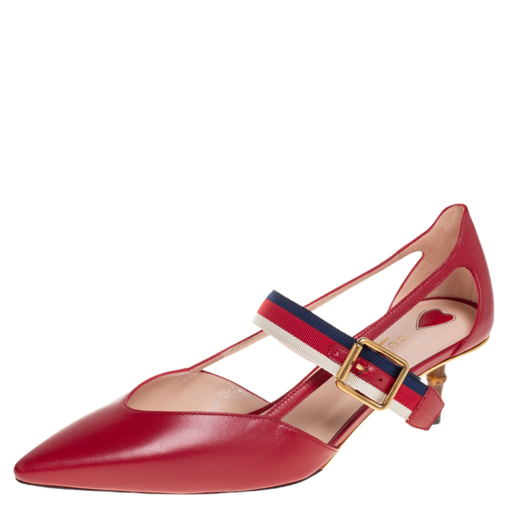Gucci Red Leather Unia Mary Jane Pumps Size 38.5