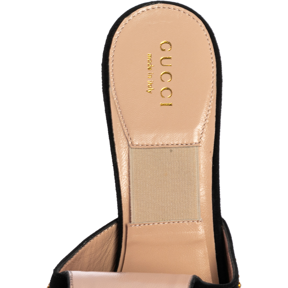 Gucci Black Suede Crystal Embellished Cone Heel Ankle Strap Sandals Size 37