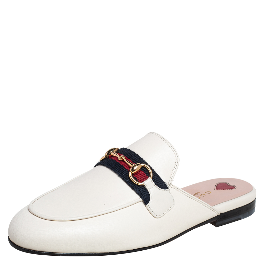 Gucci White Leather Princetown Slide Flats Size 36