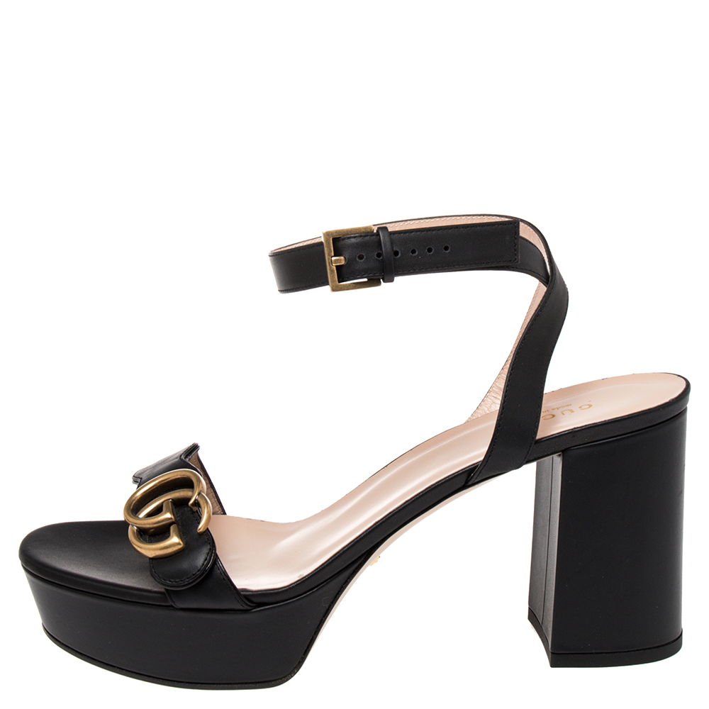 Gucci Black Leather GG Marmont Block Heel Ankle Strap Platform Sandals Size
Gucci Black Leather GG Marmont Block Heel Ankle Strap Platform Sandals Size