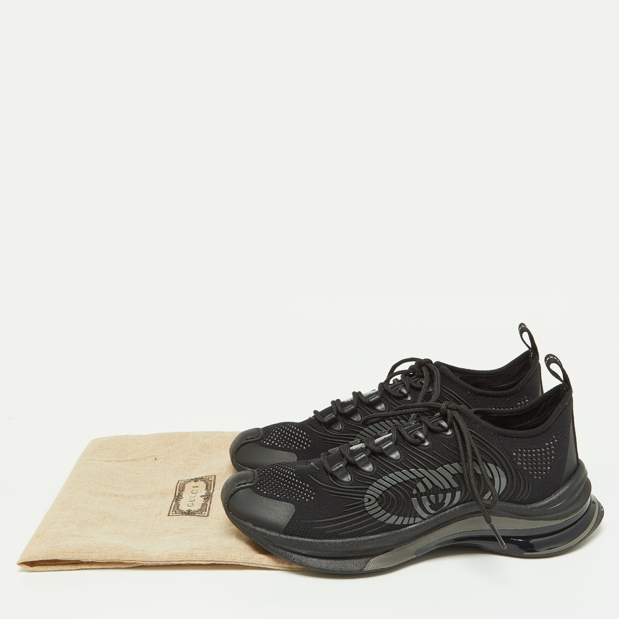 Gucci Black Knit Fabric Run Sneakers Size 39.5