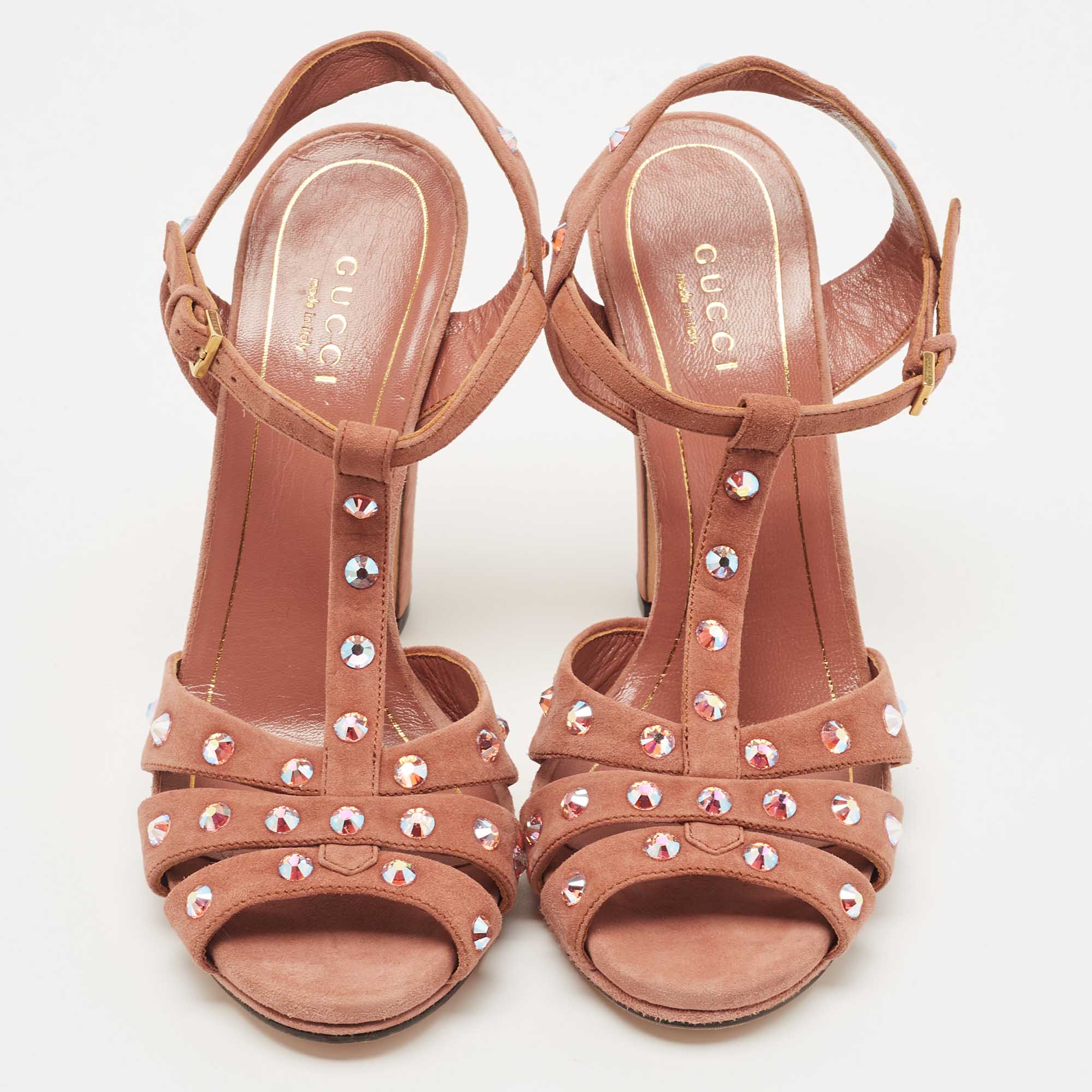 Gucci Pink Suede Studded Ankle Strap Sandals Size 36