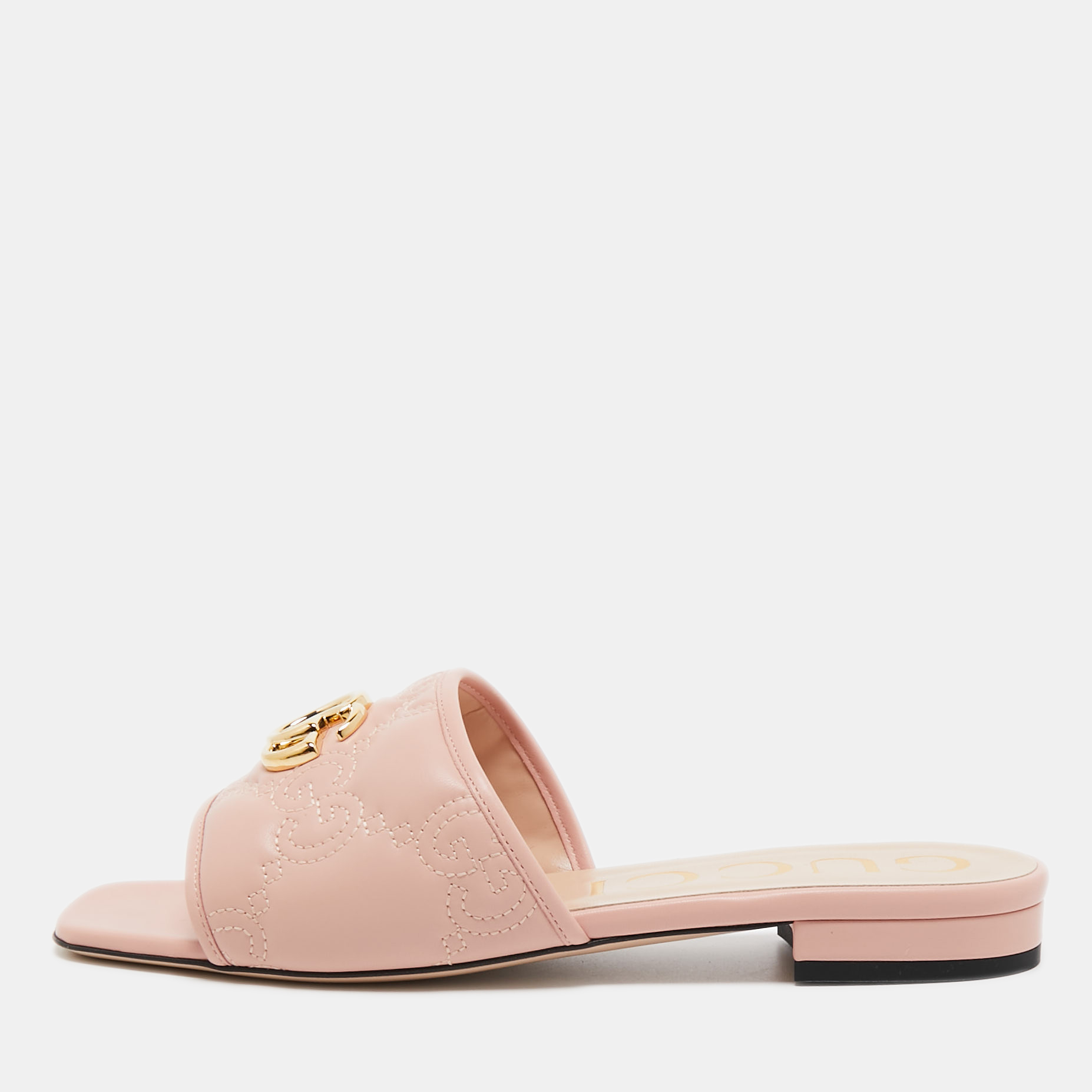Gucci Pink Matelassé Leather GG Marmont Slide Sandals Size 40
