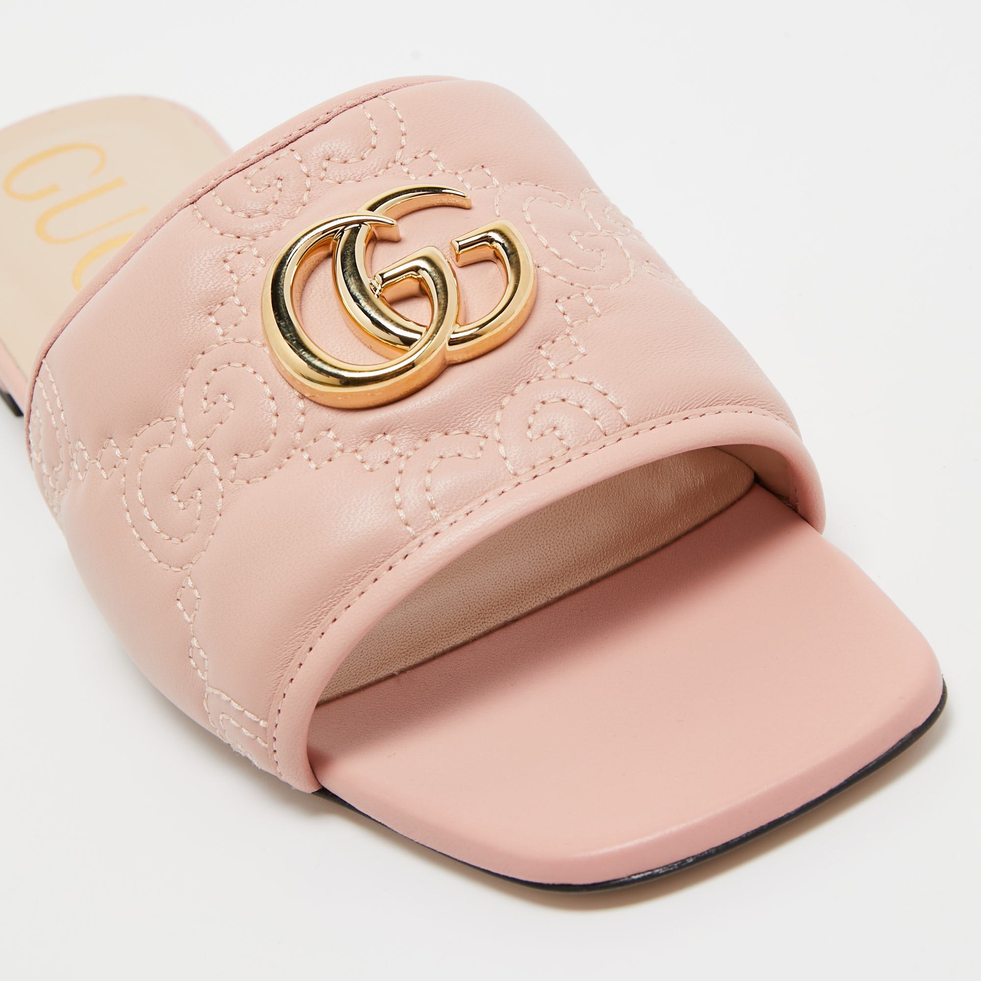 Gucci Pink Matelassé Leather GG Marmont Slide Sandals Size 40