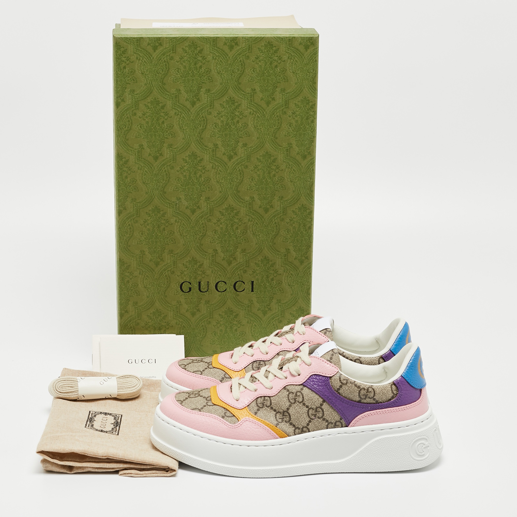 Gucci Multicolor GG Supreme Canvas And Leather Colorblock Low Top Sneakers Size 37