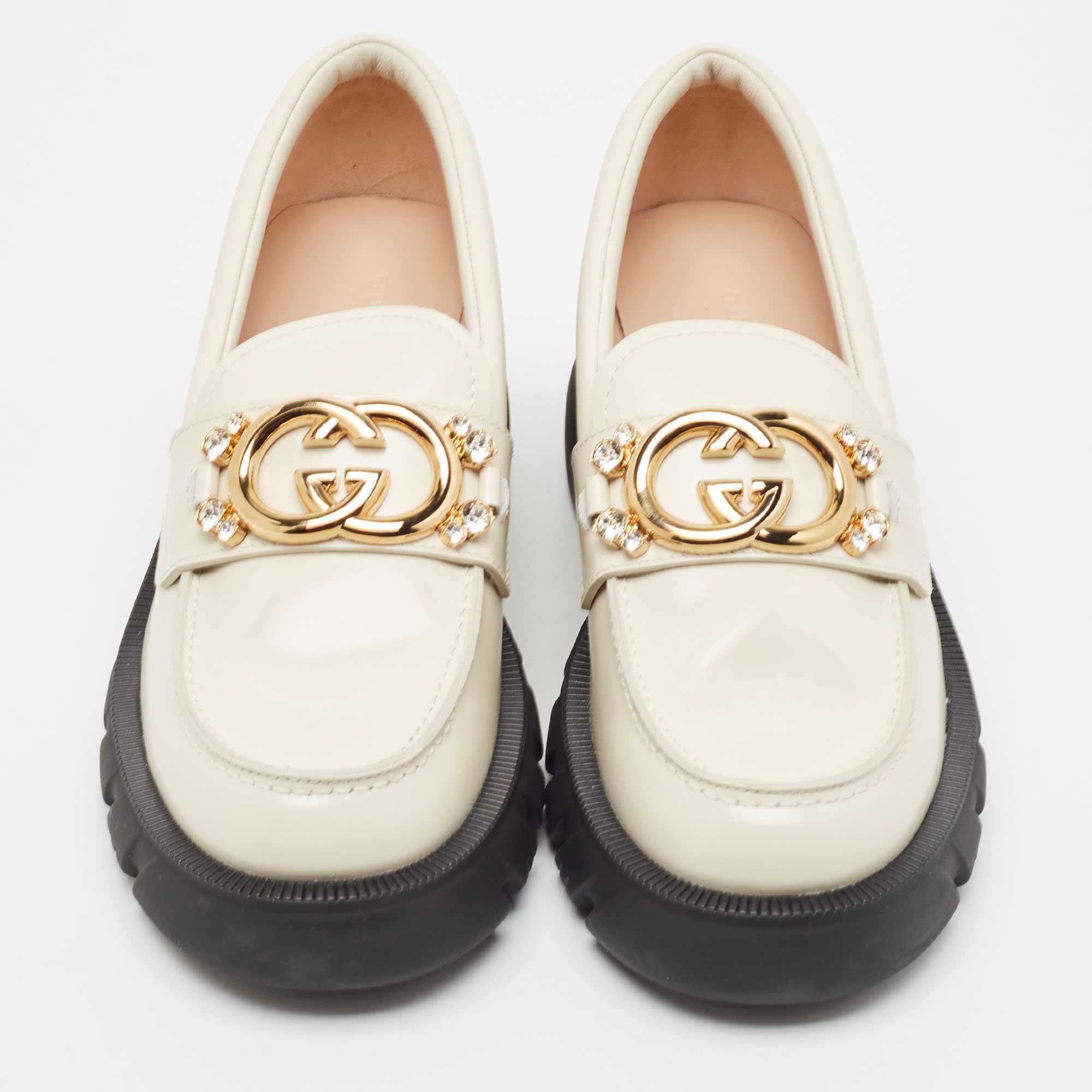 Gucci Cream Leather Interlocking GG Platform Loafers Size 39