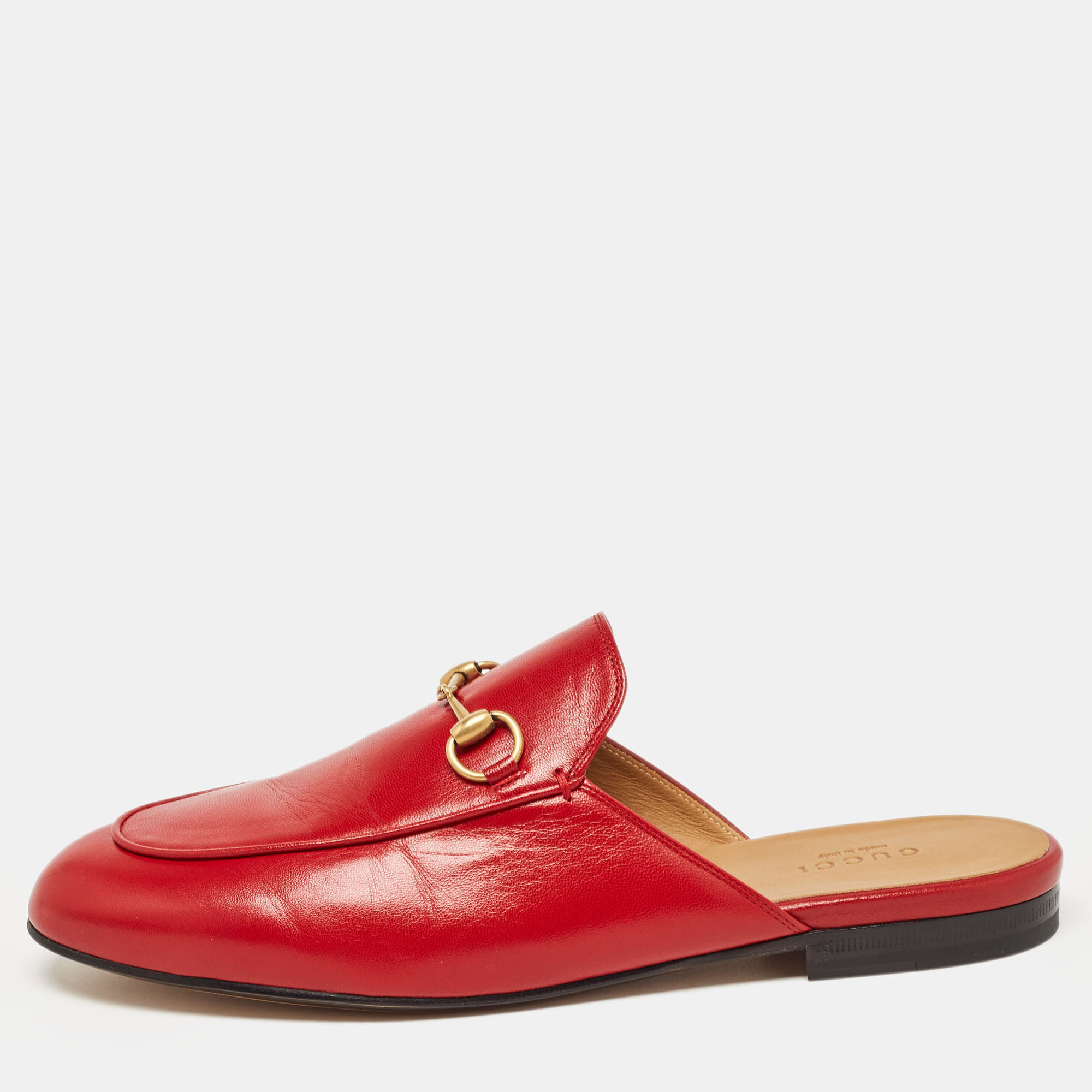 Gucci Red Leather Princetown Flat Mules Size 38.5
