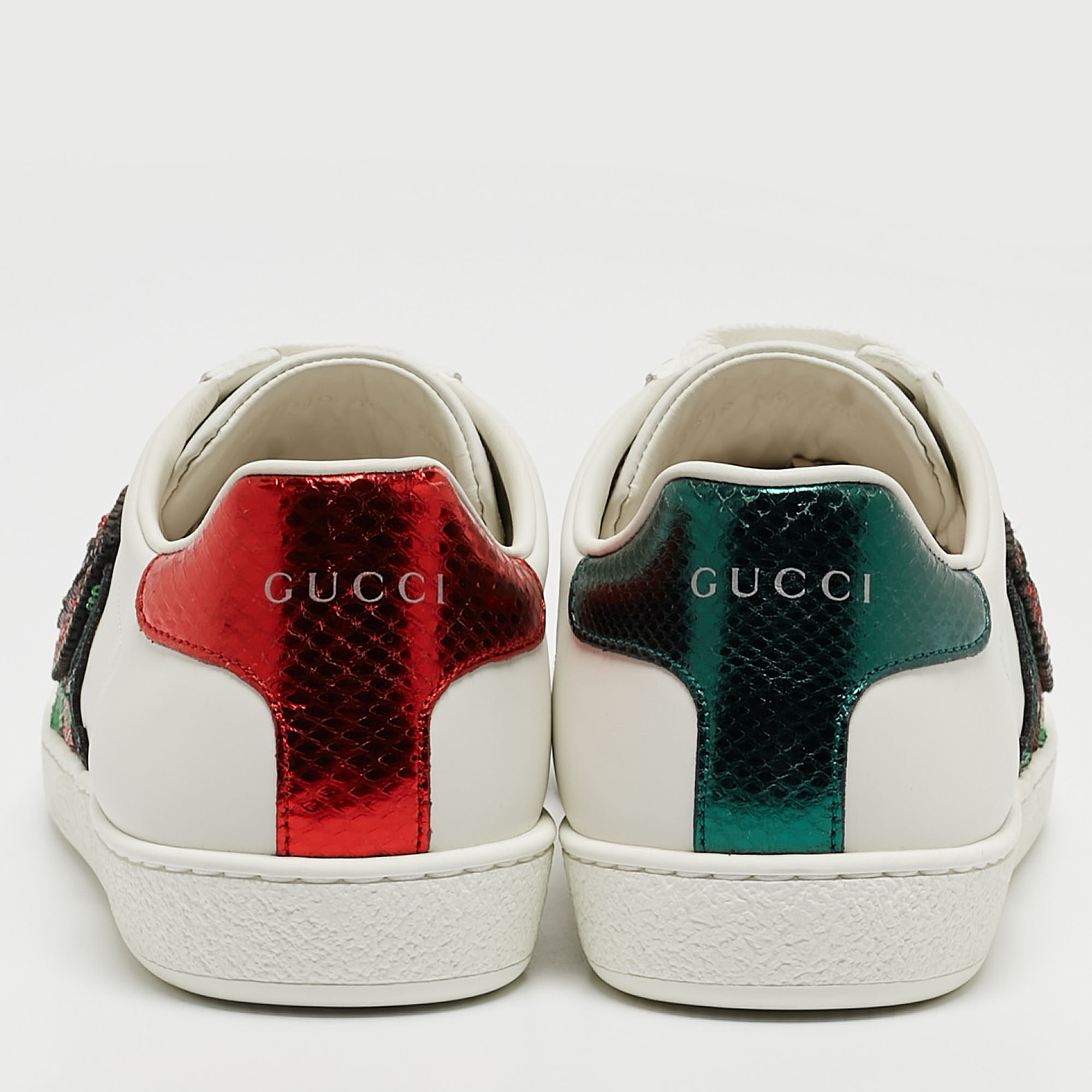 Gucci White Leather Web Ace Low Top Sneakers Size 39