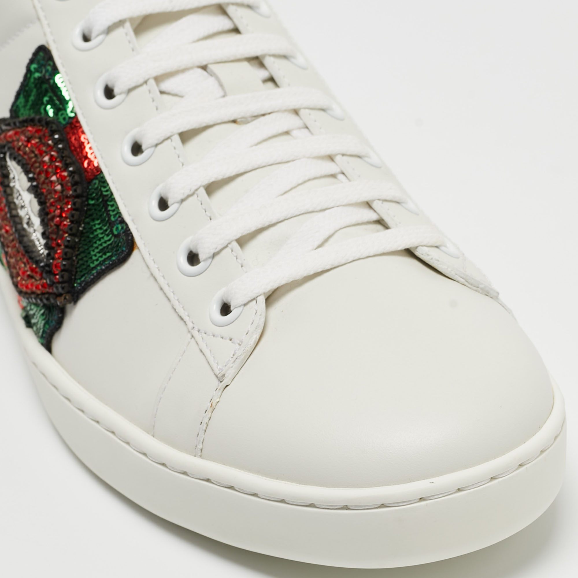 Gucci White Leather Web Ace Low Top Sneakers Size 39