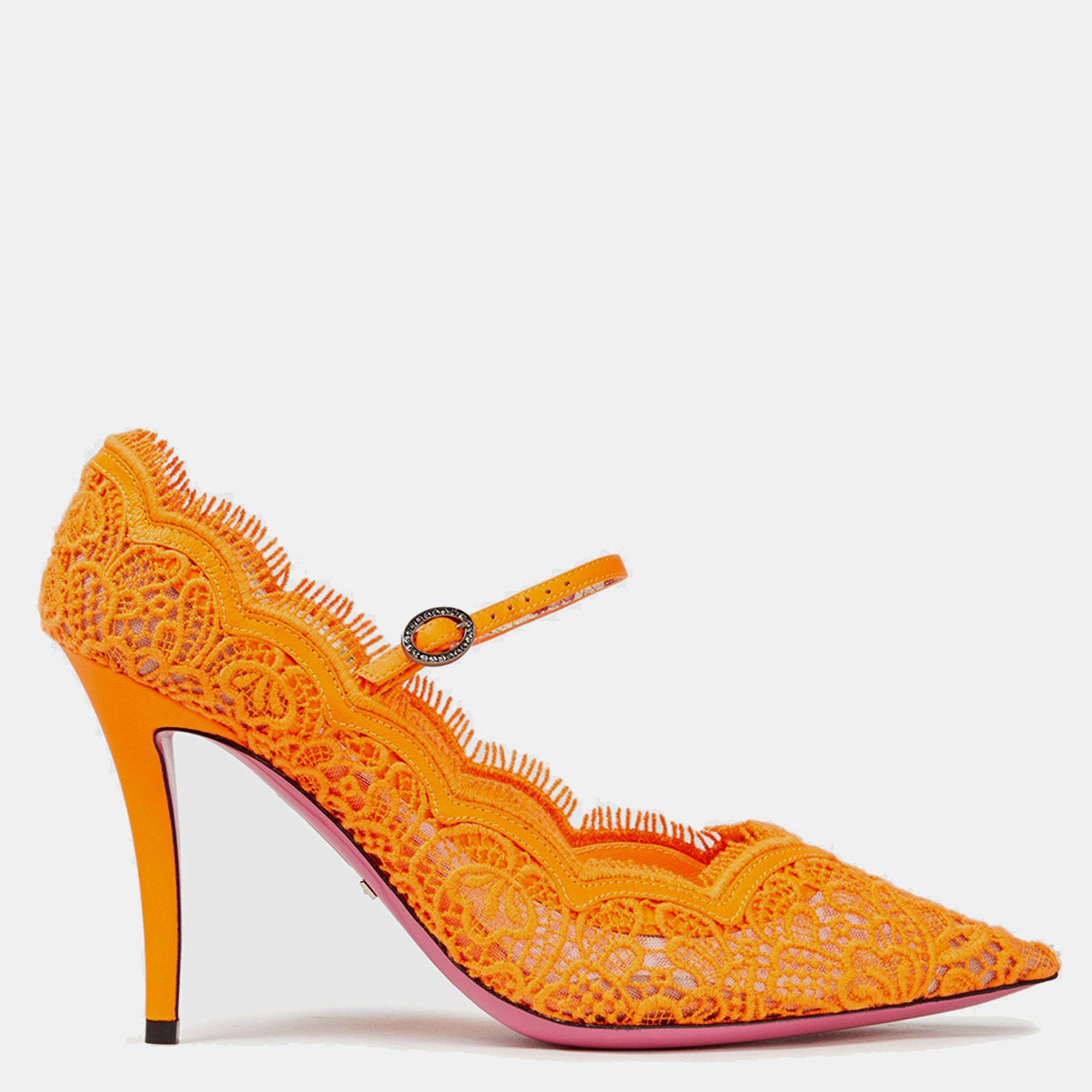 Gucci orange lace pointed toe pumps size 36.5