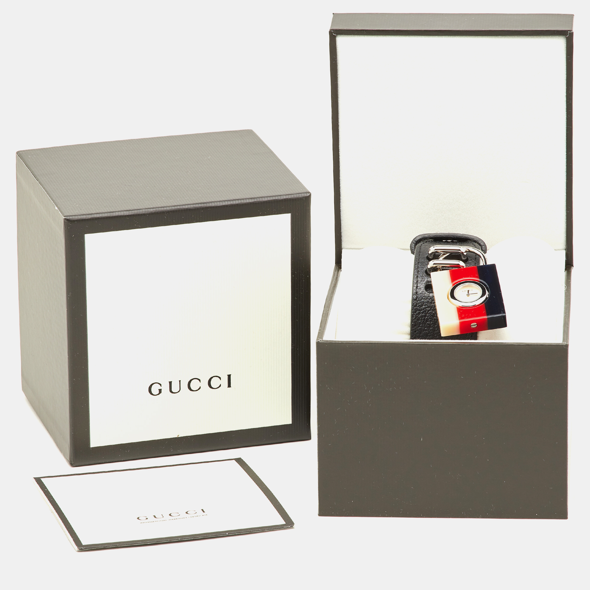 Gucci Mother Of Pearl Sylvie Web Resin Stainless Steel Leather Constance YA150515 Women's Wristwatch 30 Mm