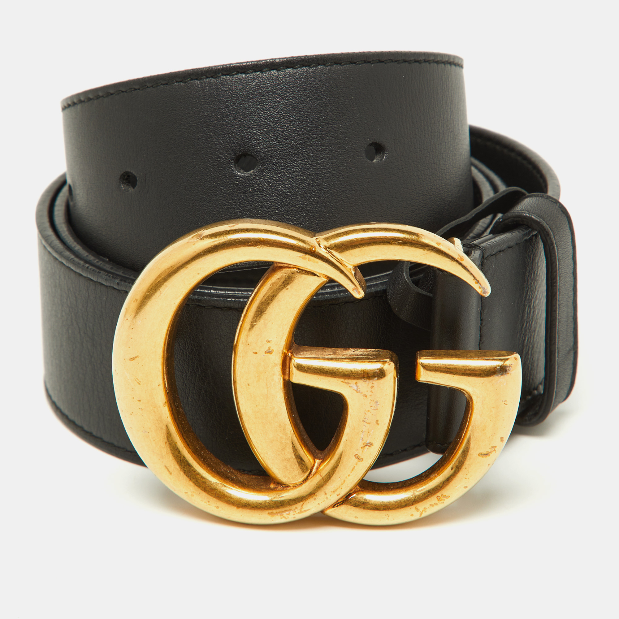 Gucci black leather gg marmont buckle belt 85cm