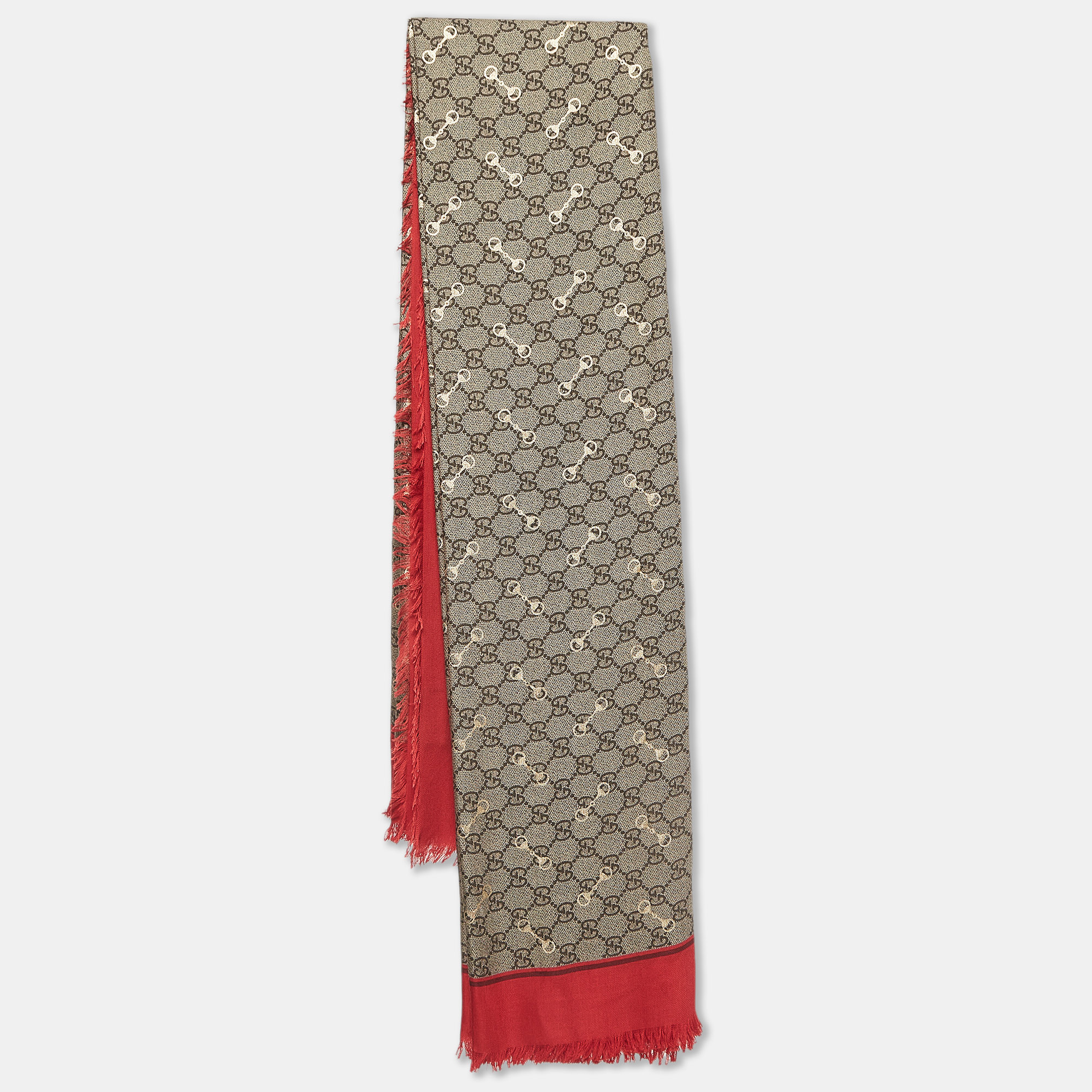 Gucci brown gg print horsebit modal shawl