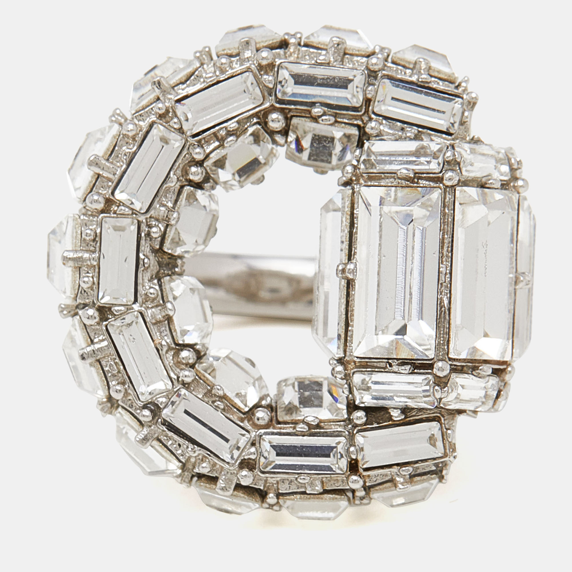 Gucci Crystals Silver Tone Ring Size 49