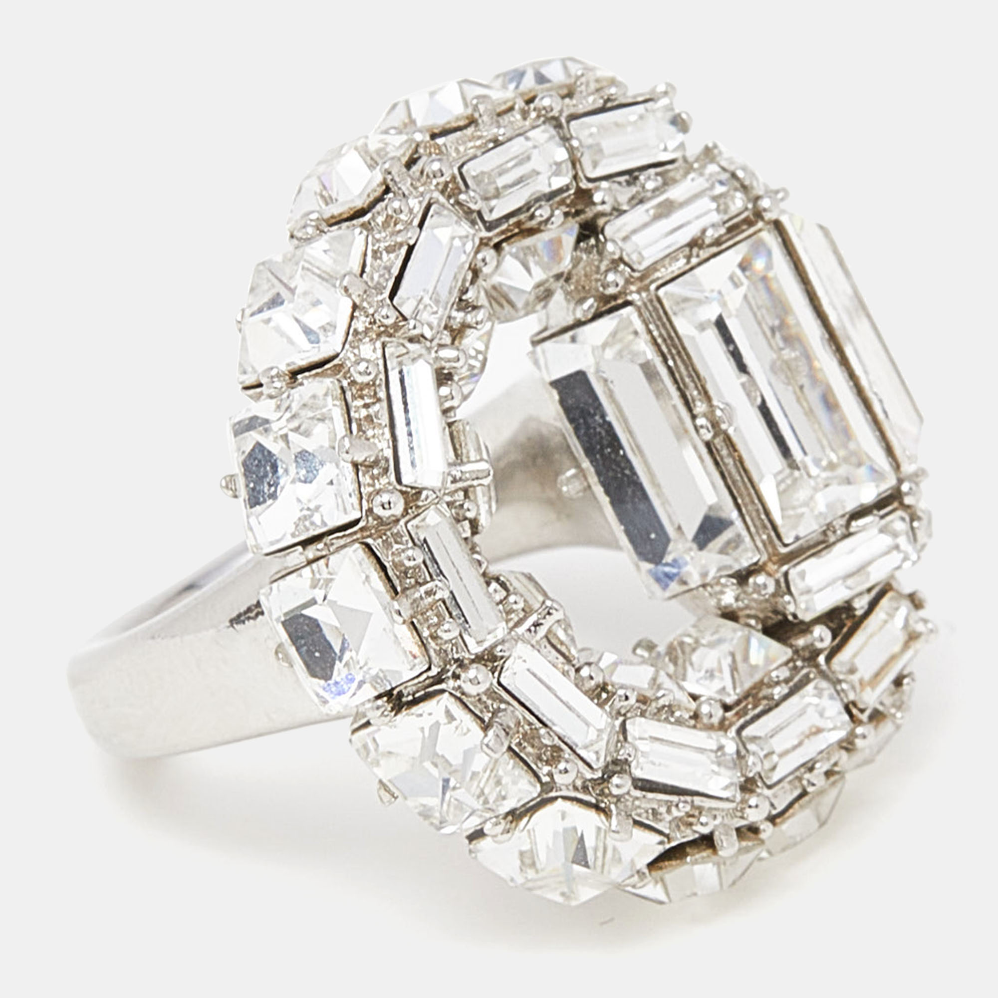 Gucci Crystals Silver Tone Ring Size 49