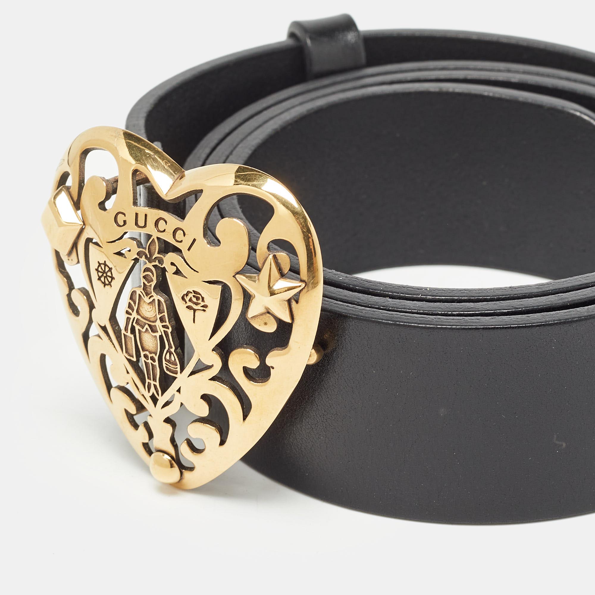 Gucci Black Leather Hysteria Buckle Belt 90CM