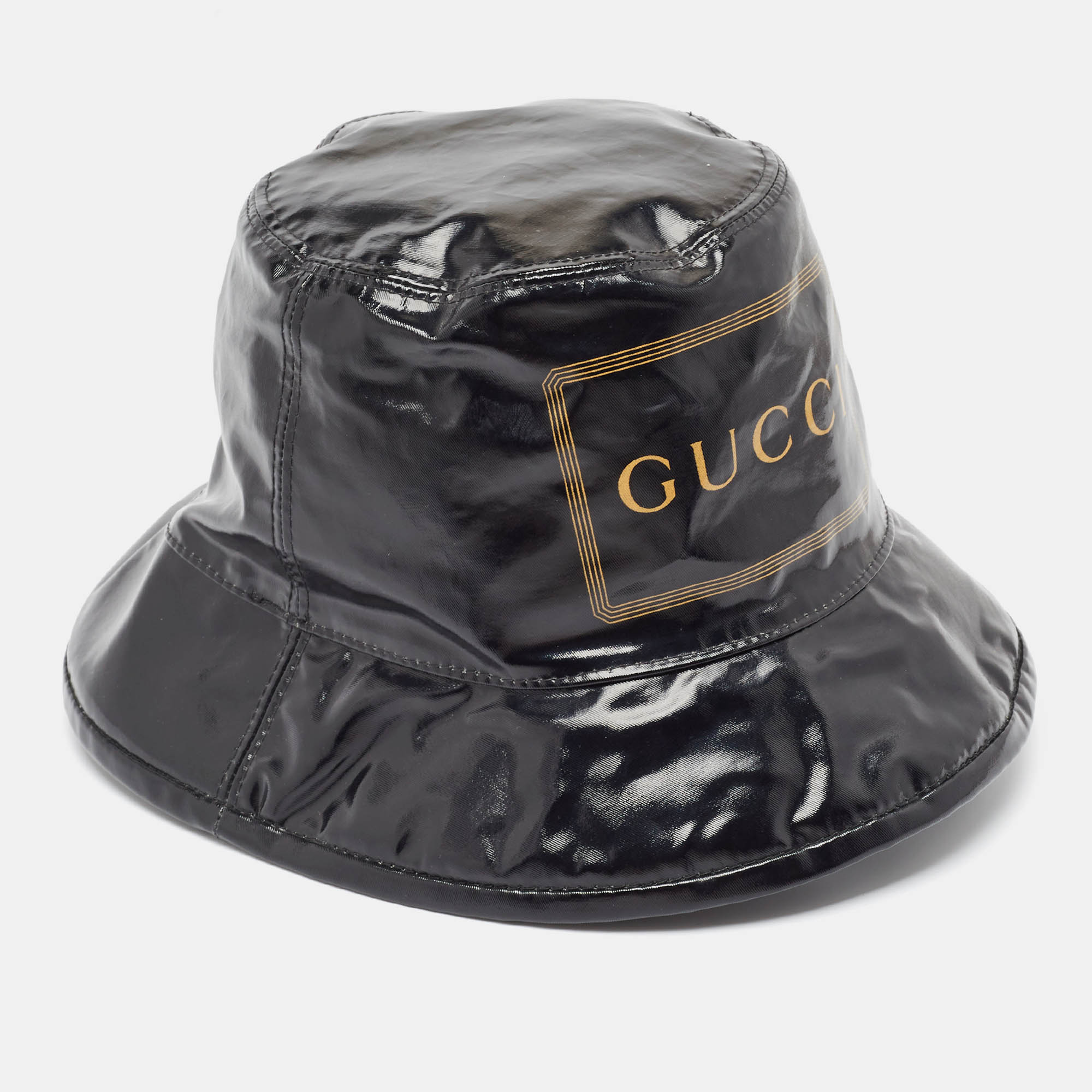 Gucci Black Logo Print Coated Cotton Bucket Hat M