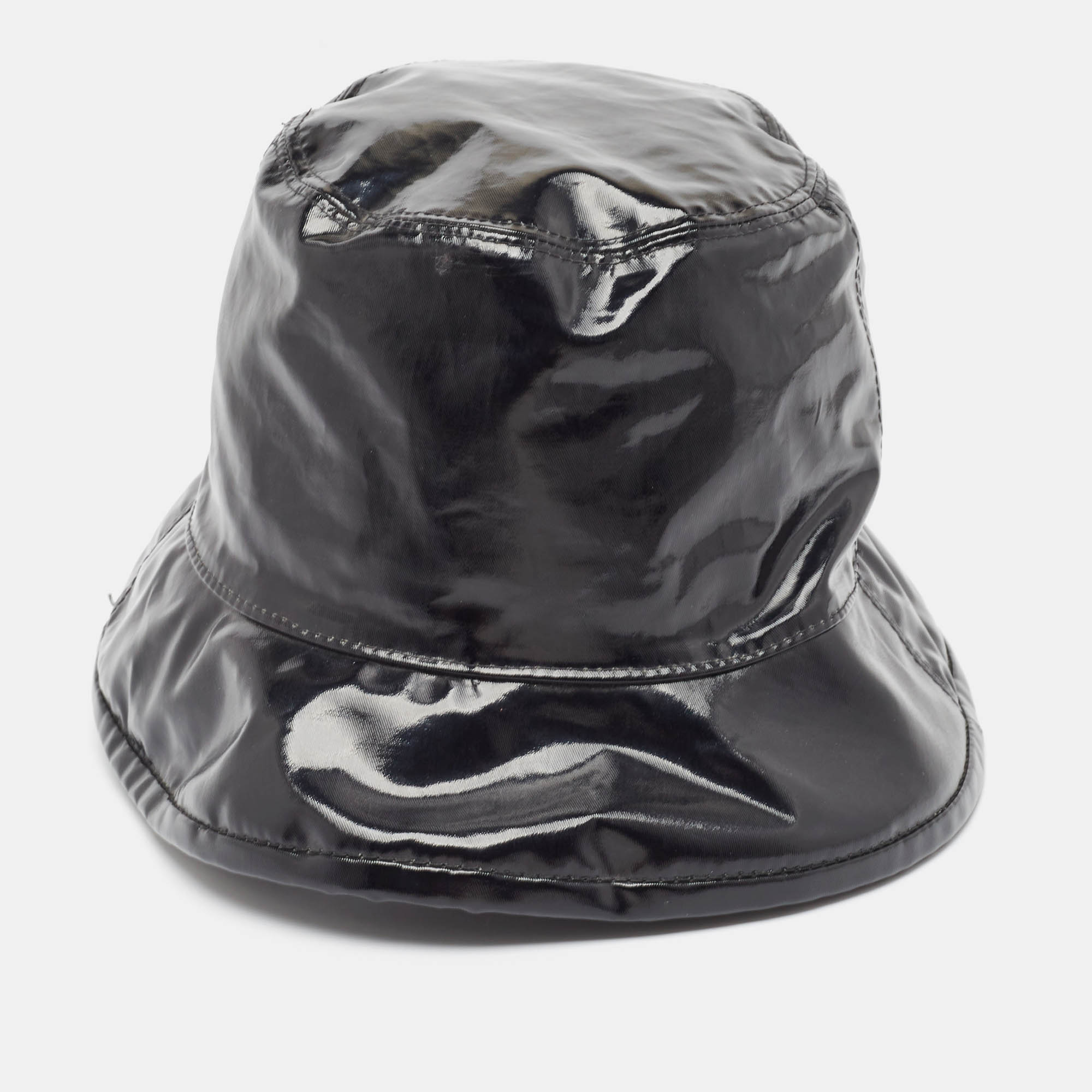 Gucci Black Logo Print Coated Cotton Bucket Hat M