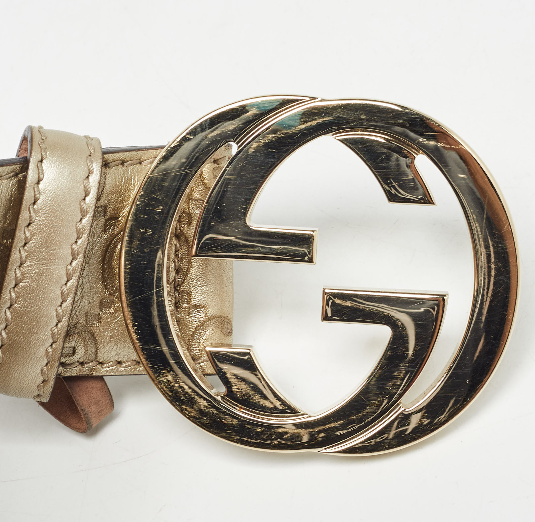 Gucci Gold Guccissima Leather Interlocking G Buckle Belt 95 CM