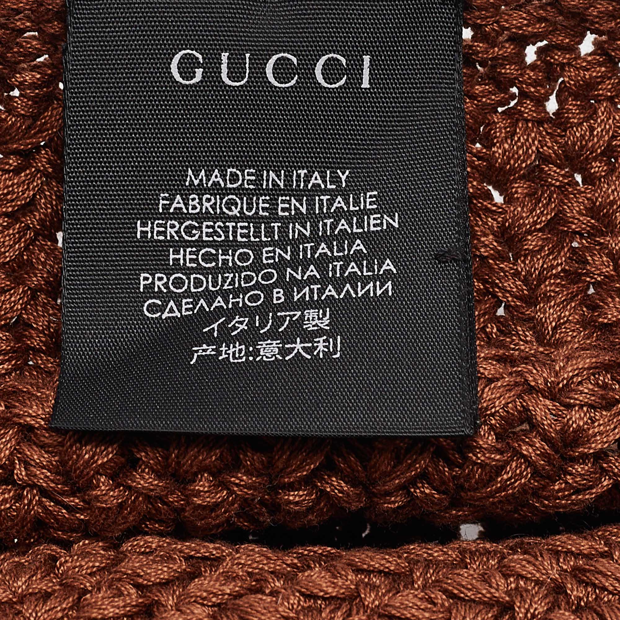 Gucci Brown Crochet Knit Pom-Pom Beret Cap M