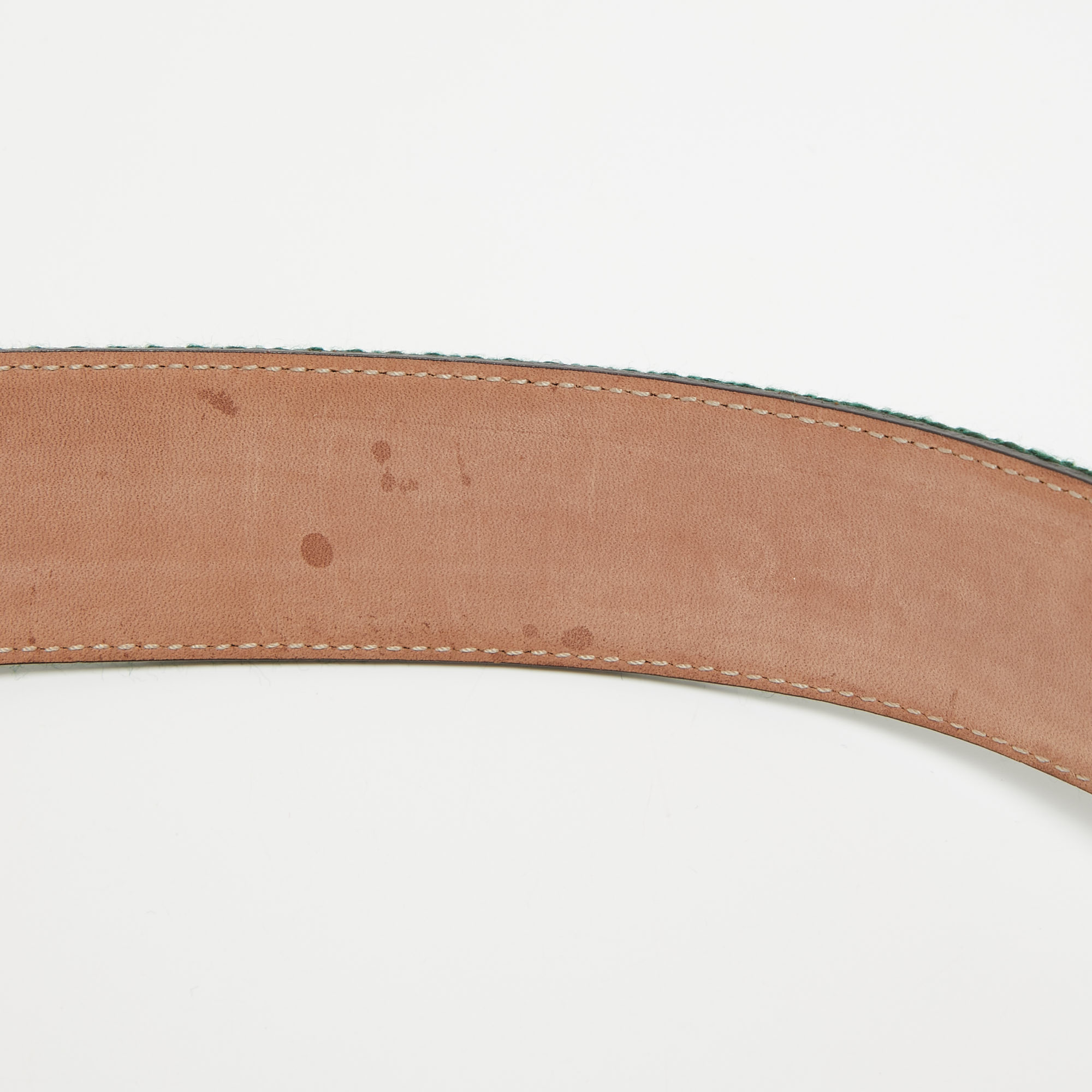 Gucci Tan Leather And Web Canvas Interlocking G Buckle Belt 95 CM