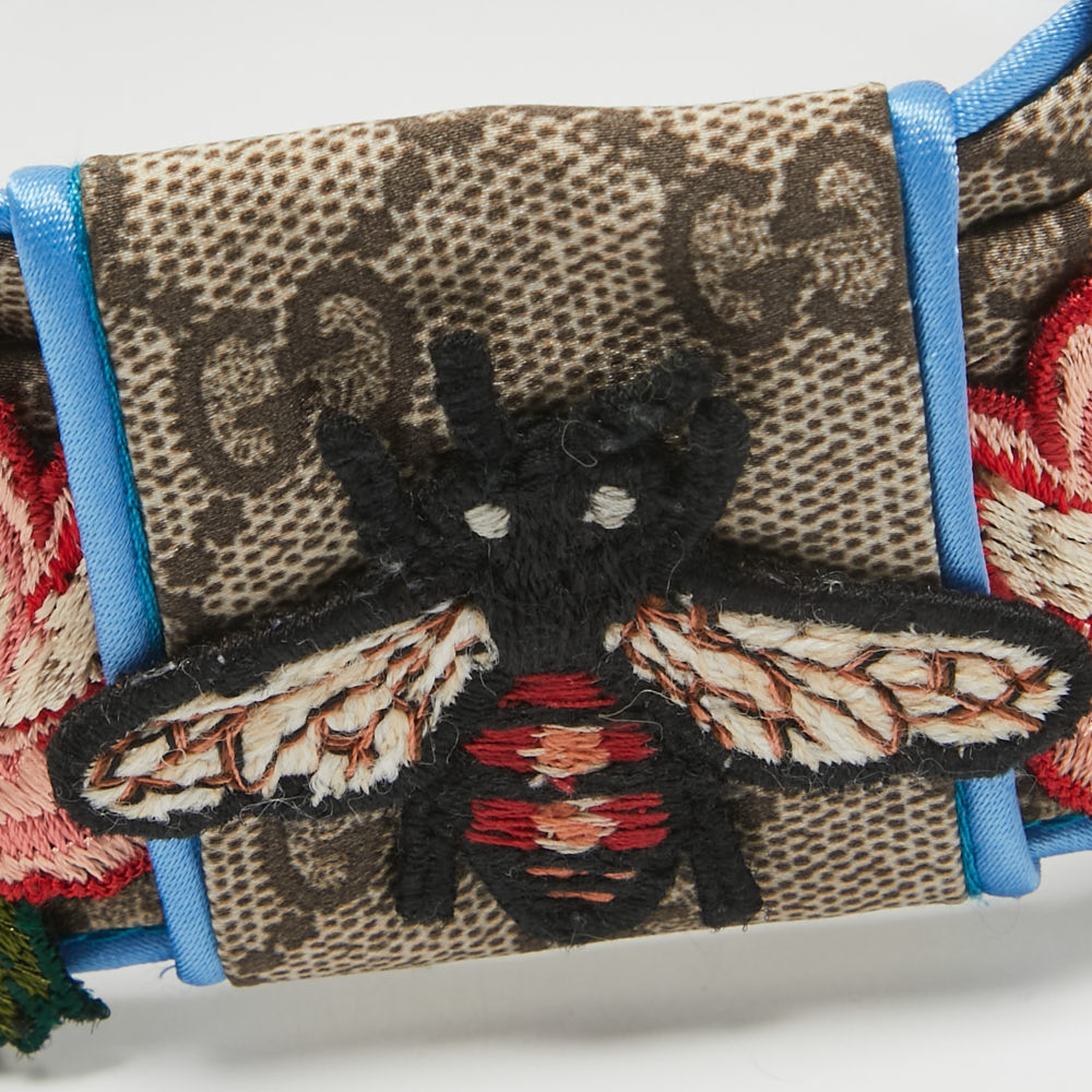 Gucci Brown Guccissima Bee & Floral Appliqué Silk Headband