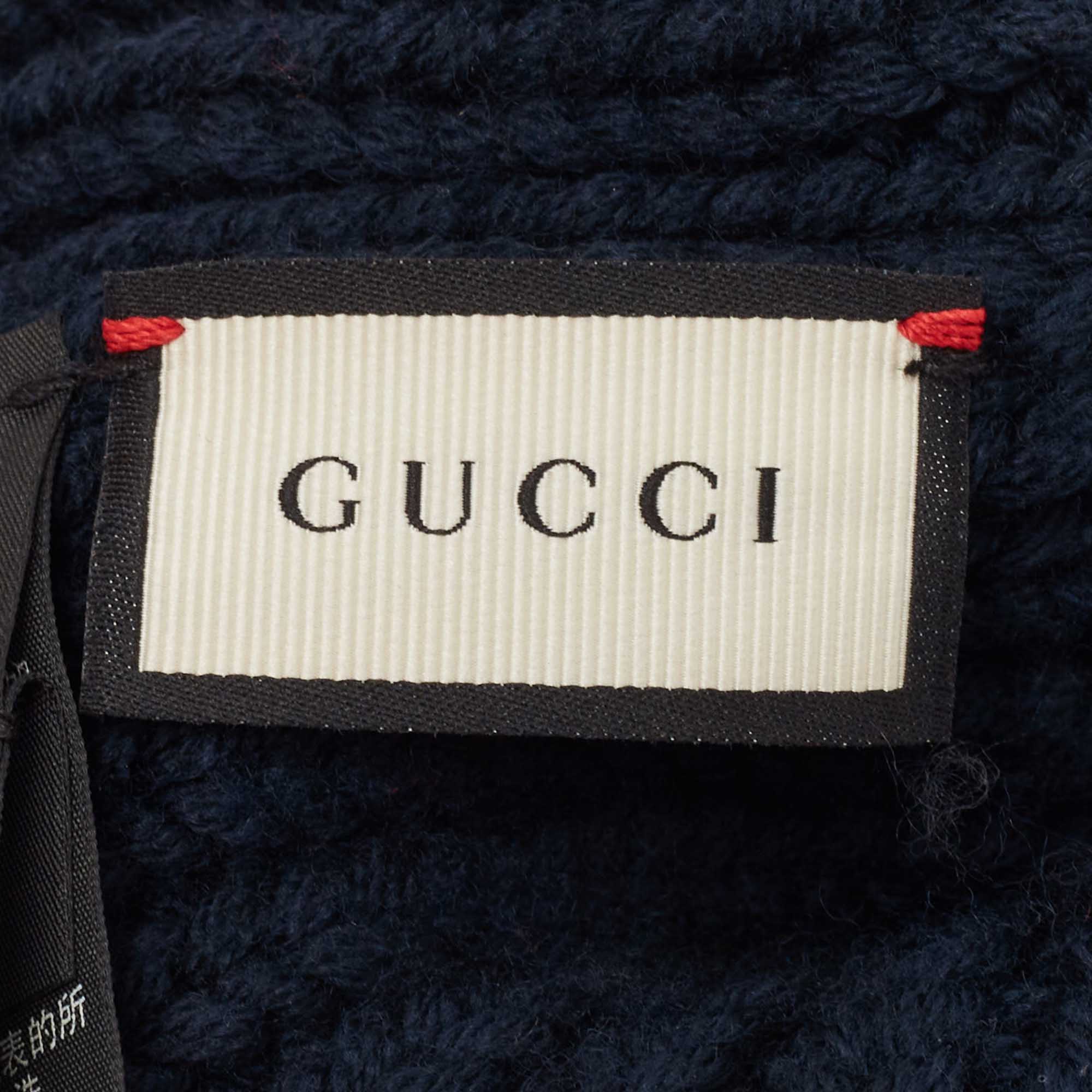 Gucci Black Web Rib Knit Wool Beanie M