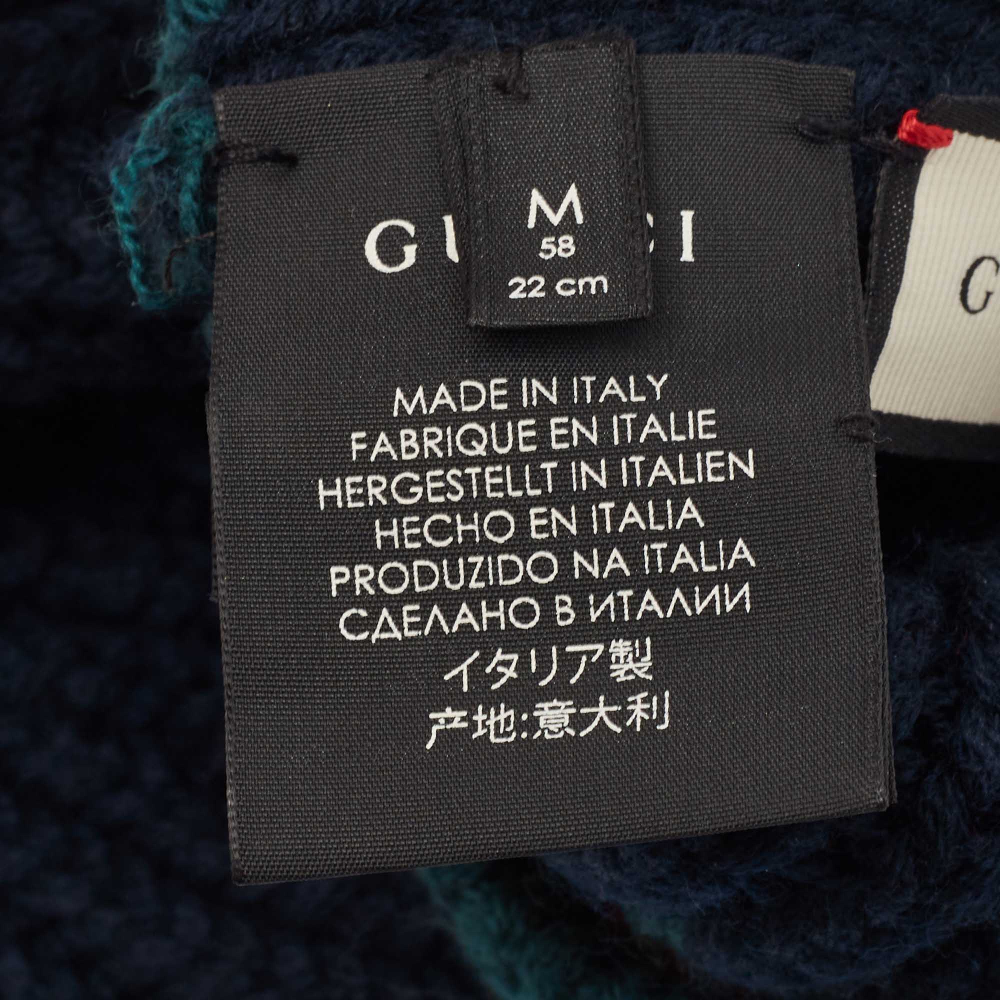 Gucci Black Web Rib Knit Wool Beanie M