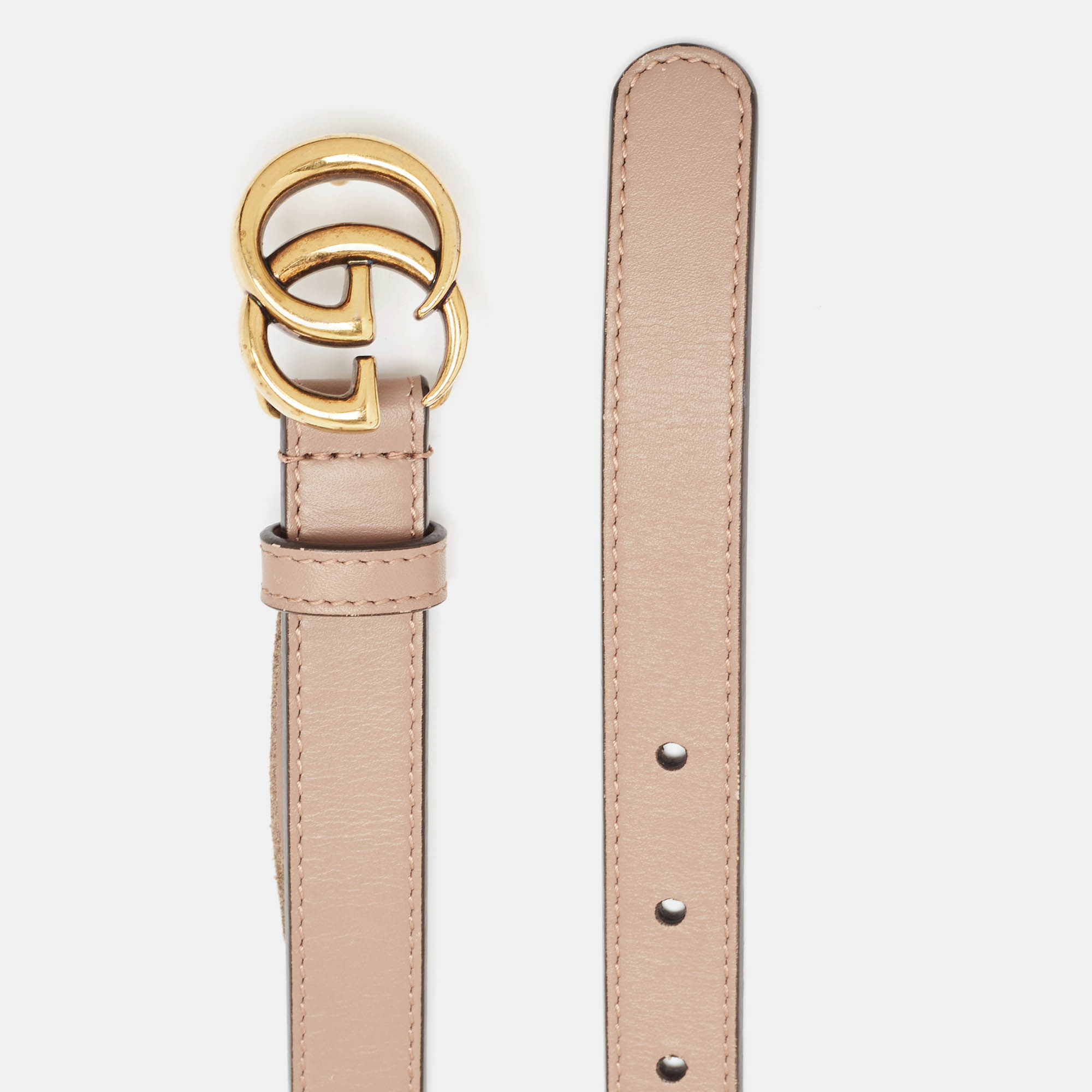 Gucci Light Pink Leather GG Marmont Slim Buckle Belt 85CM