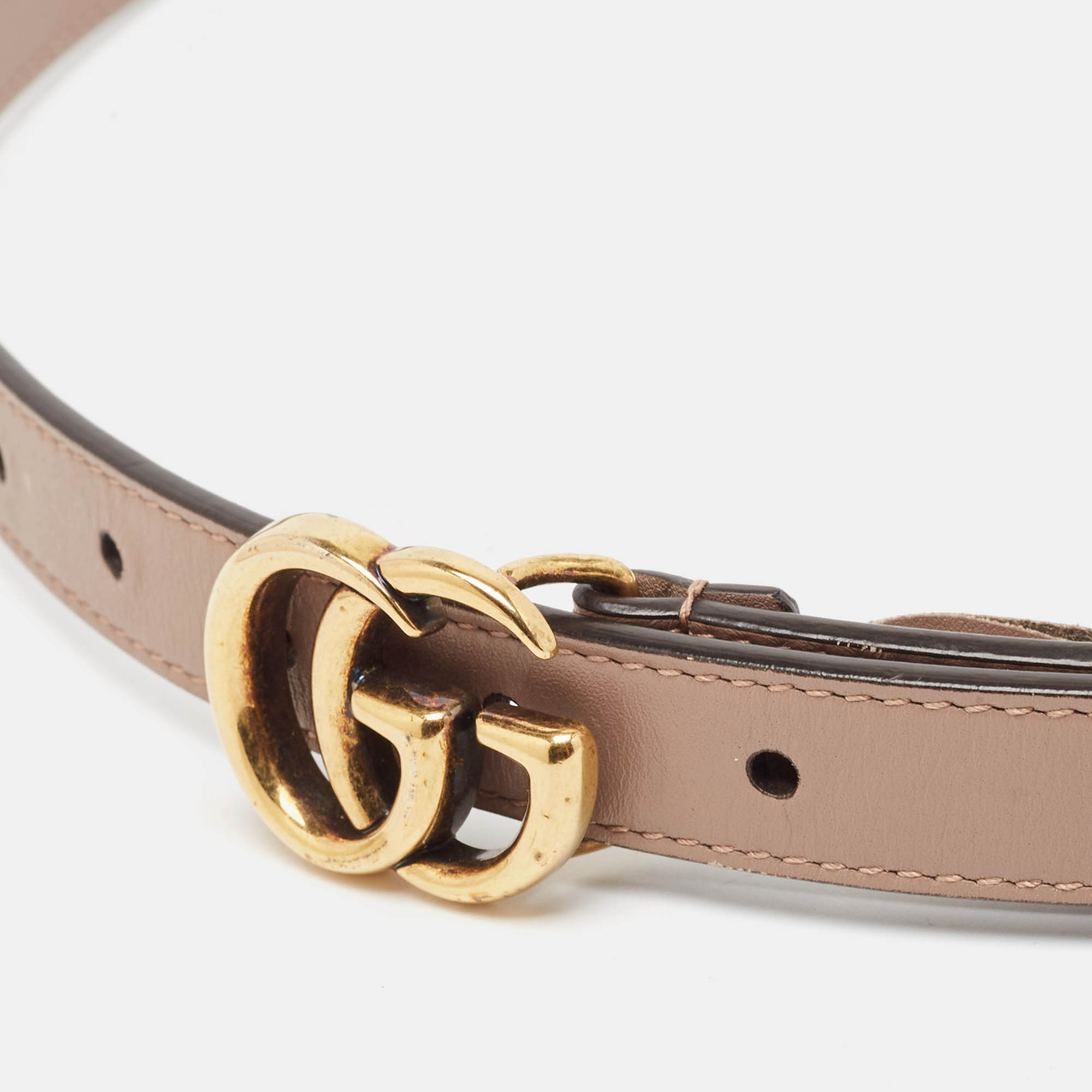 Gucci Light Pink Leather GG Marmont Slim Buckle Belt 85CM