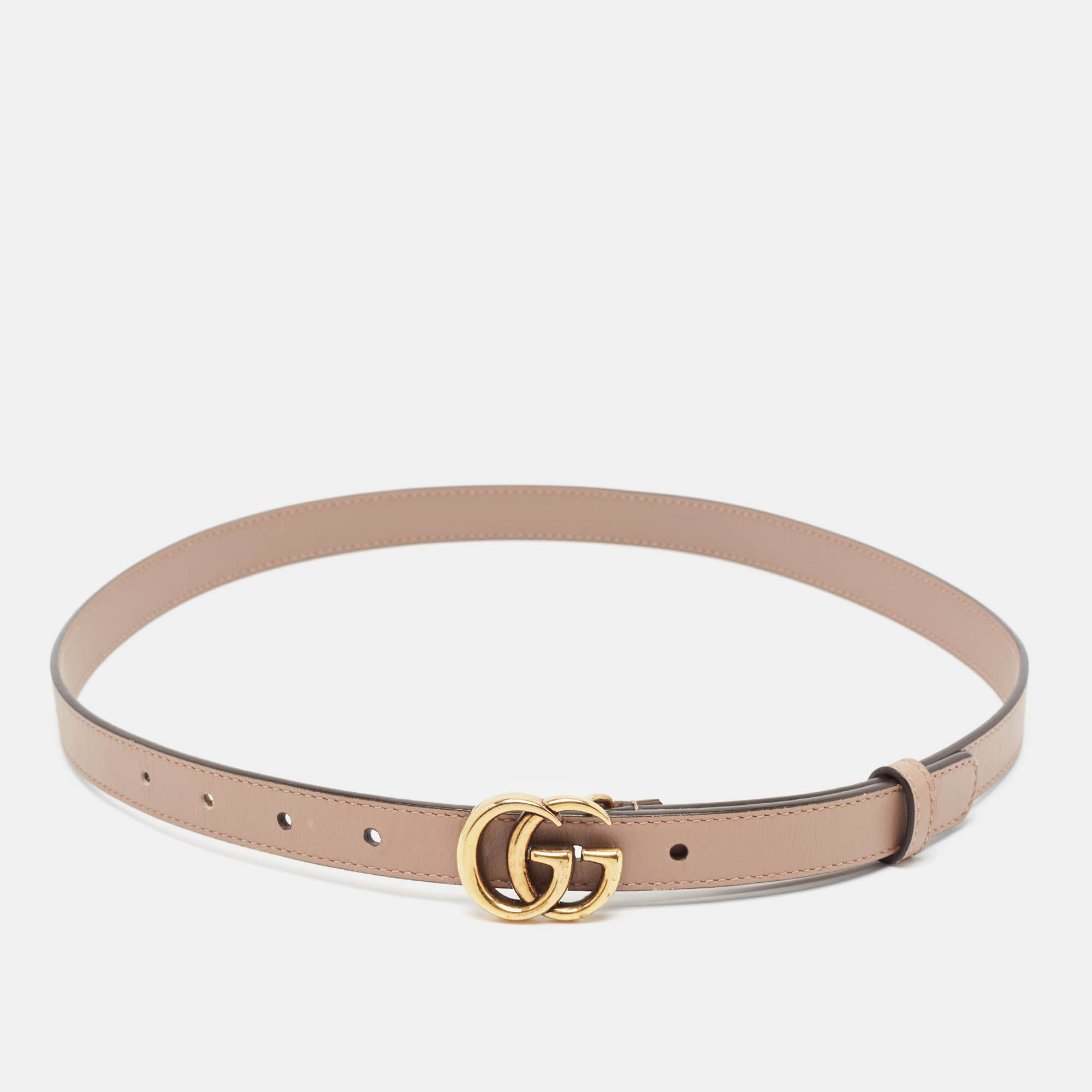 Gucci Light Pink Leather GG Marmont Slim Buckle Belt 85CM