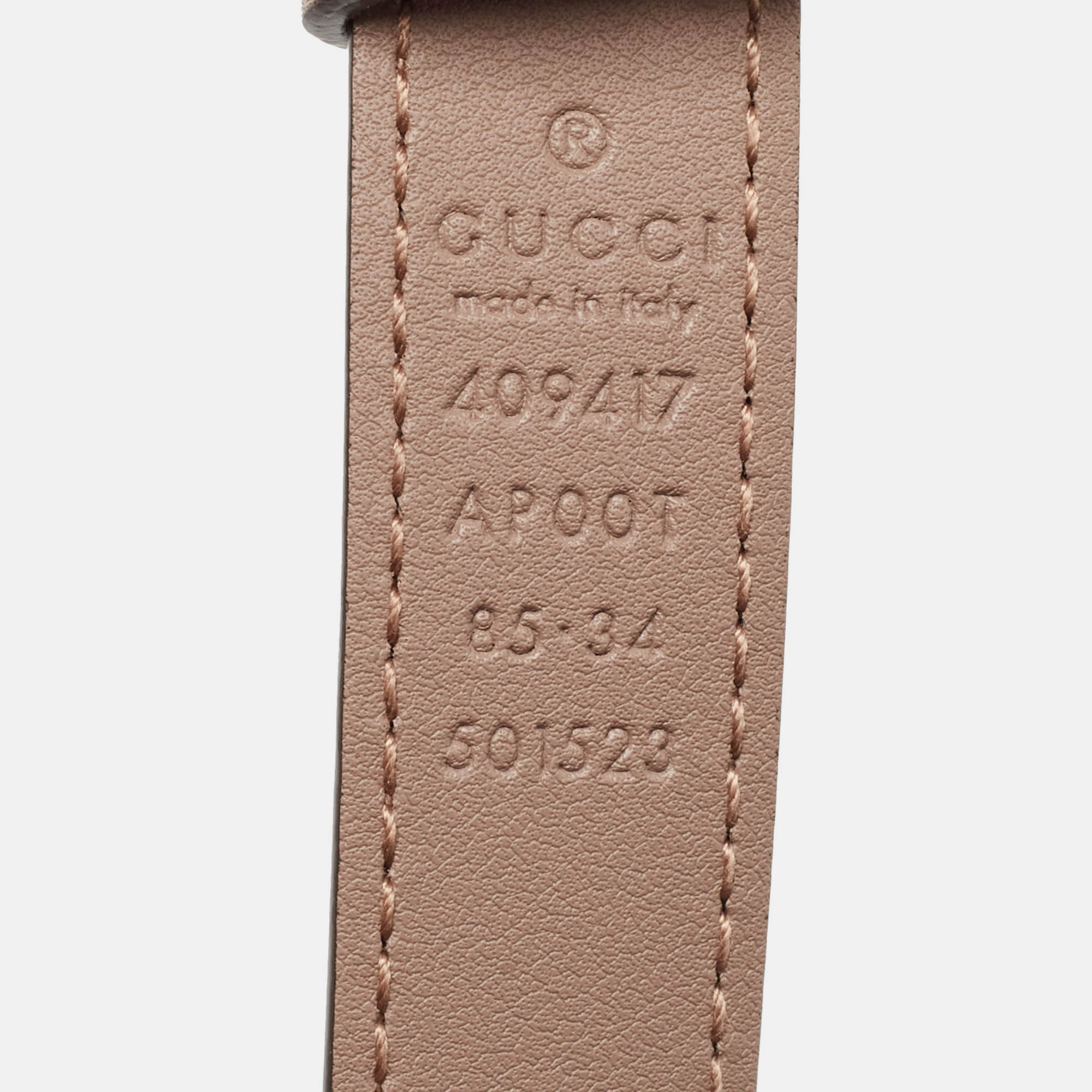 Gucci Light Pink Leather GG Marmont Slim Buckle Belt 85CM