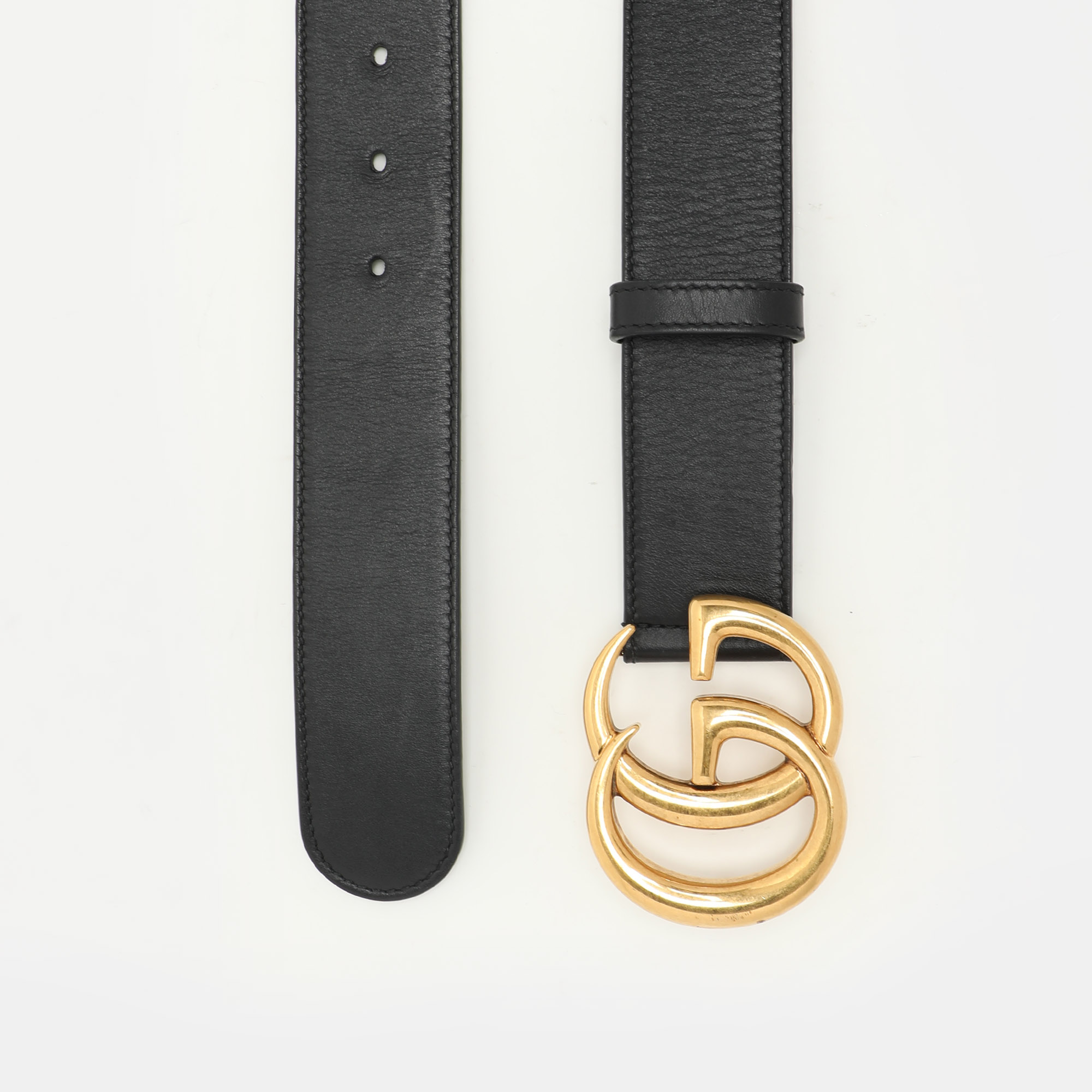 Gucci Black Leather GG Marmont Buckle Belt 70CM