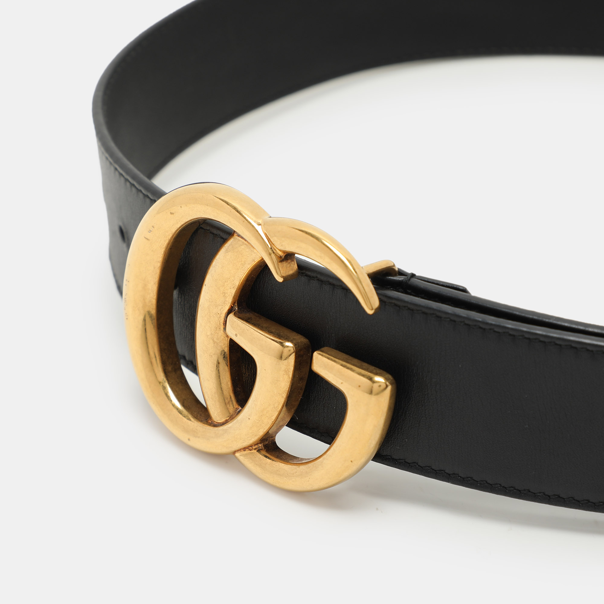 Gucci Black Leather GG Marmont Buckle Belt 70CM