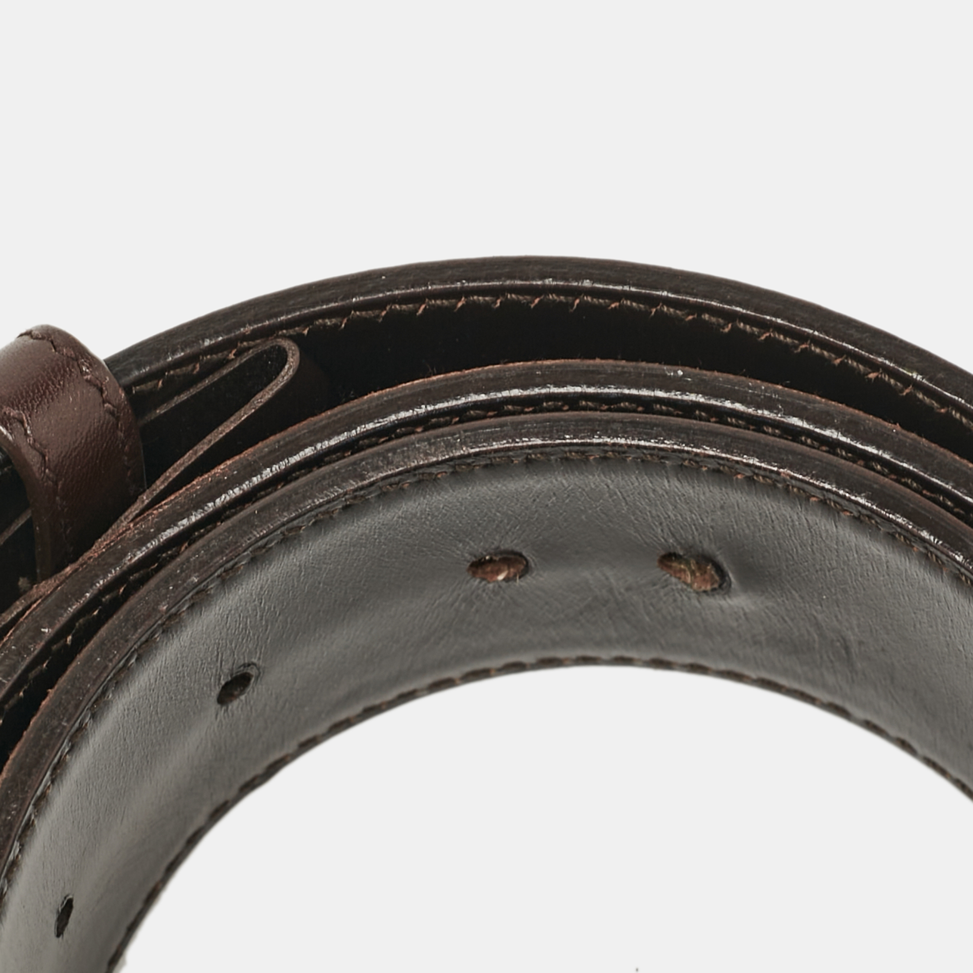 Gucci Brown Leather And Web Canvas Interlocking G Buckle Belt 80 CM