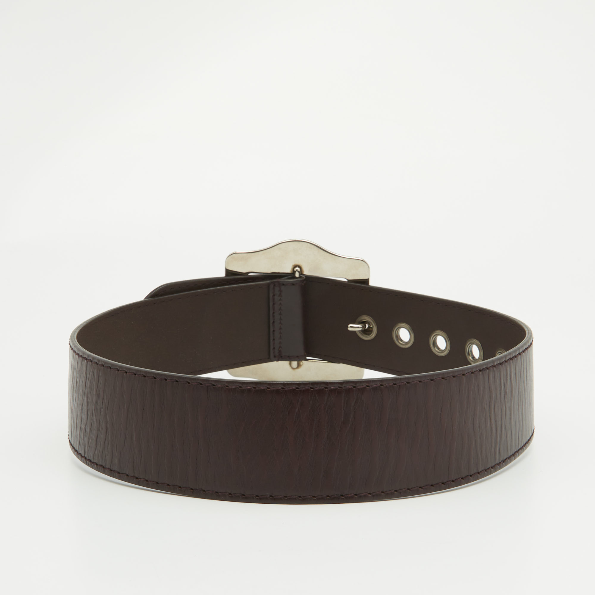 Gucci Dark Brown Leather Embellished Buckle Belt 65CM