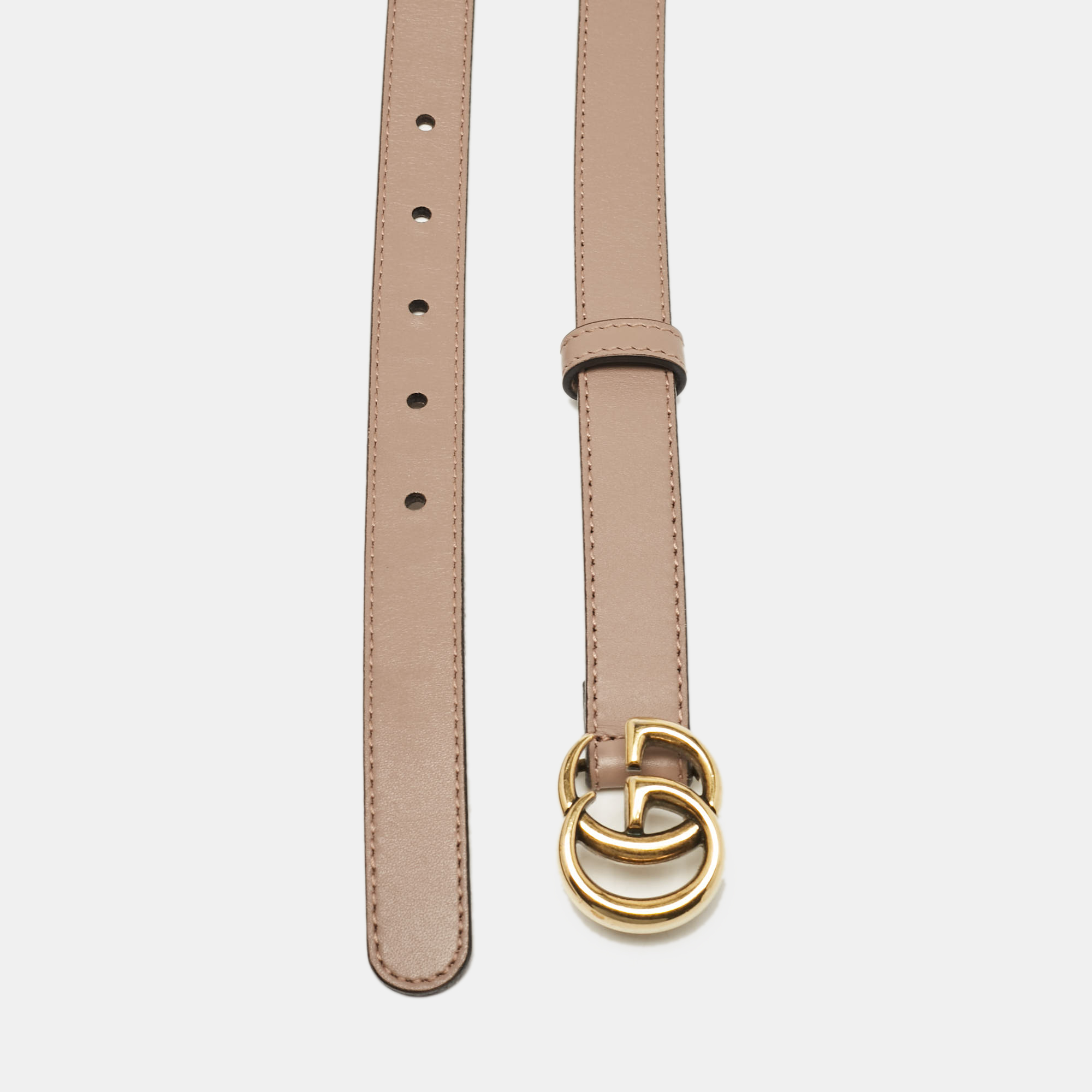 Gucci Beige Leather GG Marmont Slim Belt 75CM