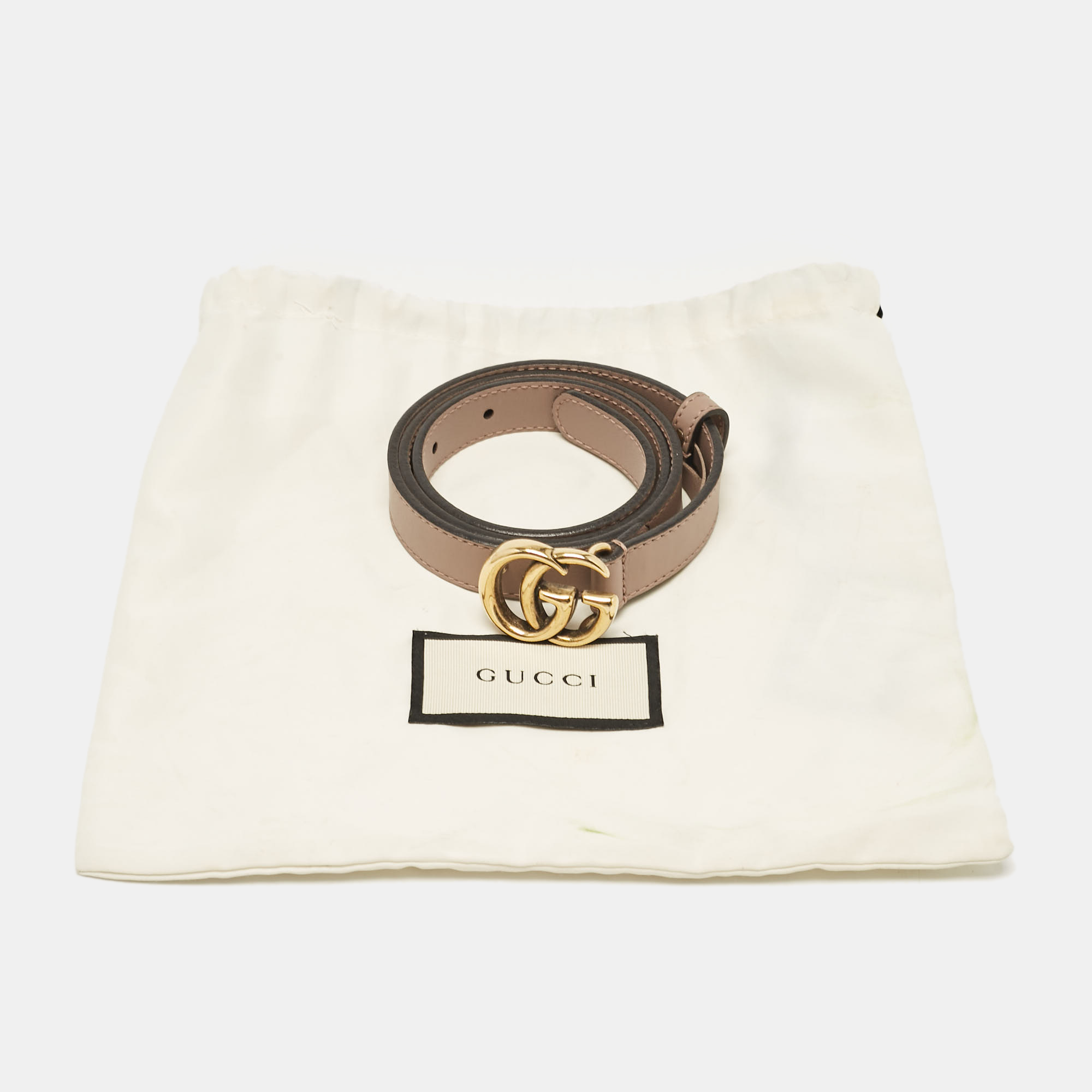 Gucci Beige Leather GG Marmont Slim Belt 75CM