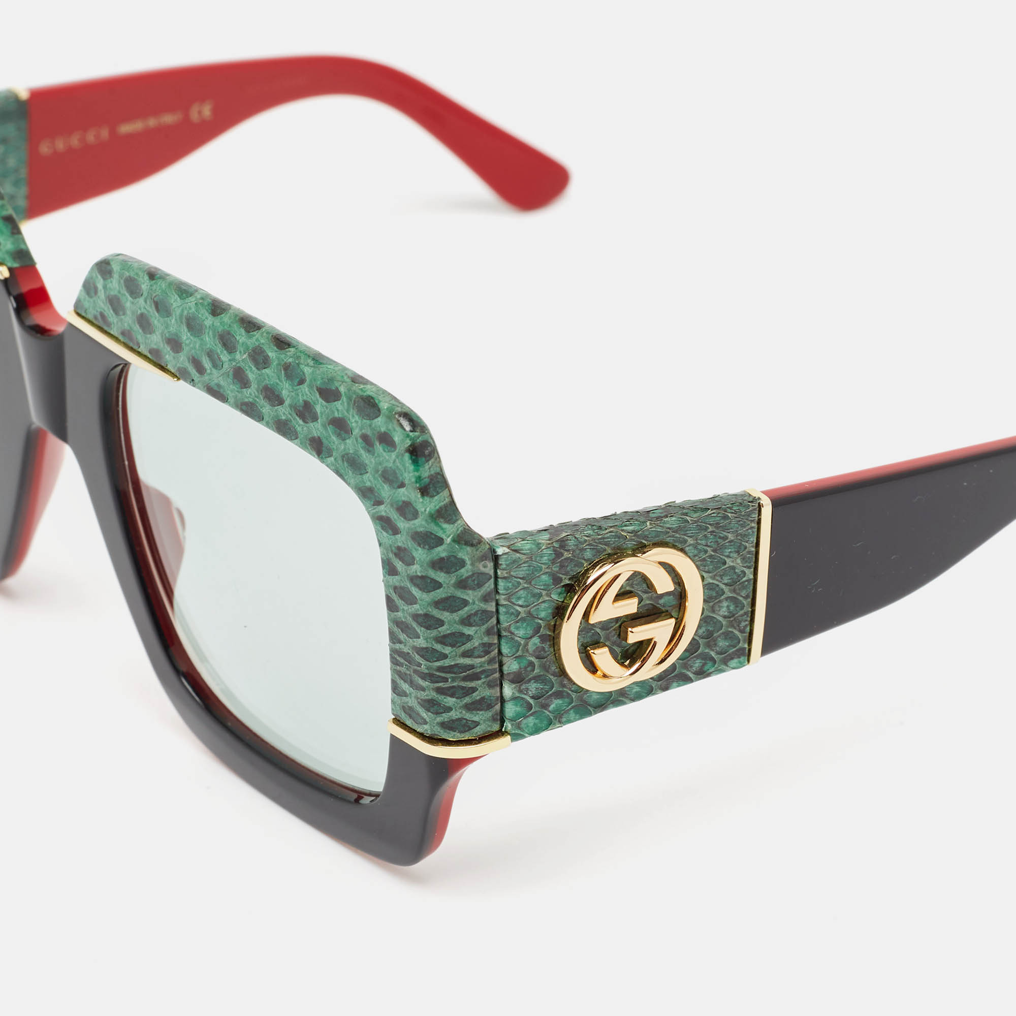 Gucci Green/Black Snakeskin GG0484S Interlocking G Oversized Sunglasses