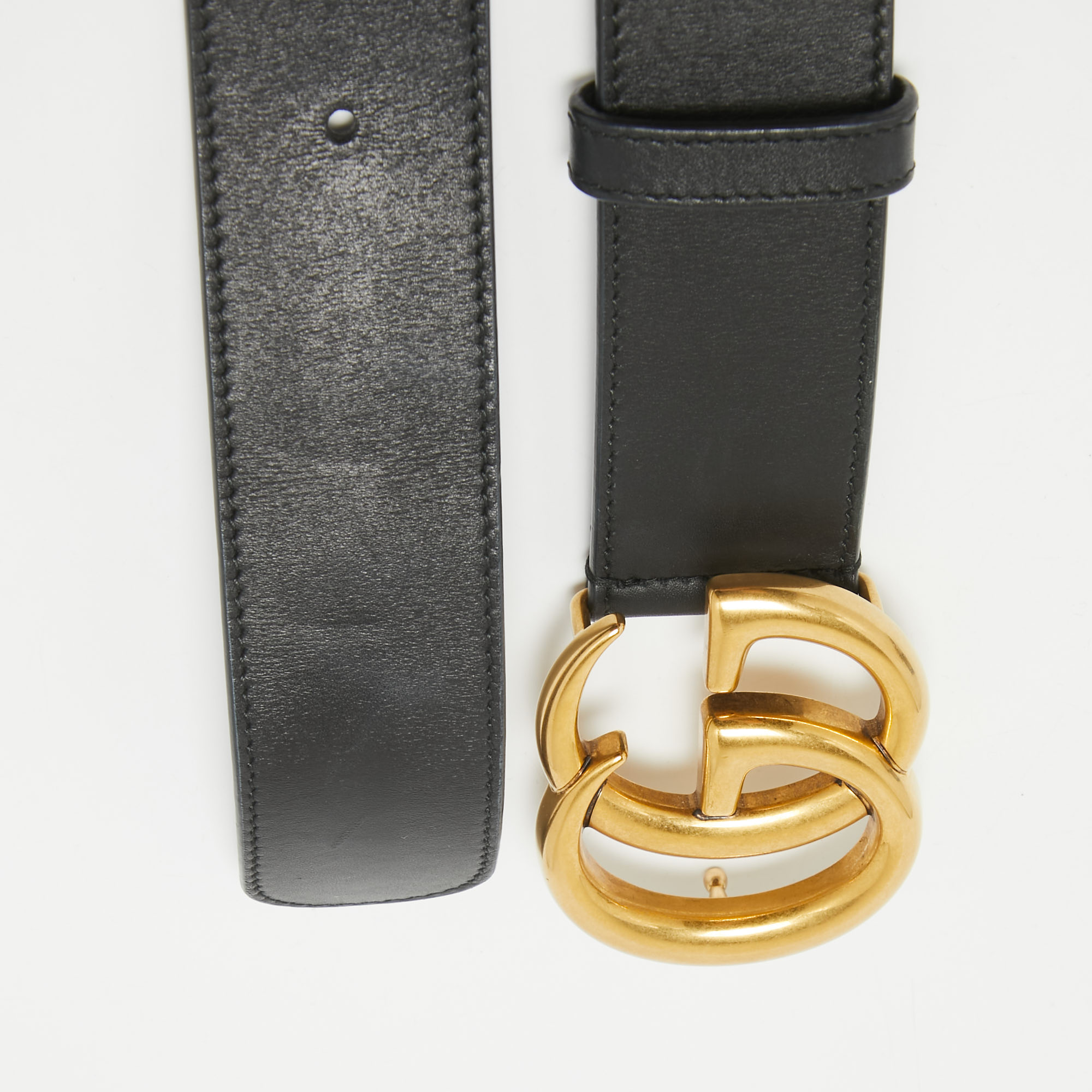 Gucci Black Leather GG Marmont Buckle Belt 80CM