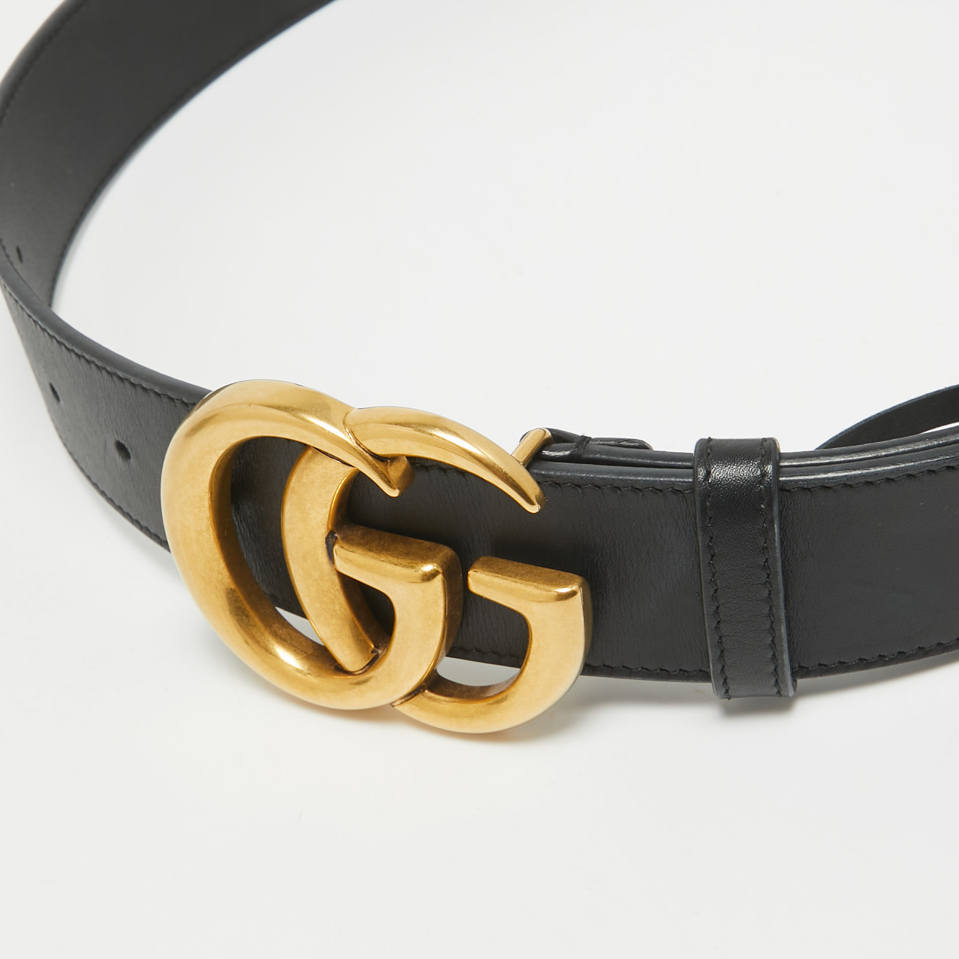 Gucci Black Leather GG Marmont Buckle Belt 80CM