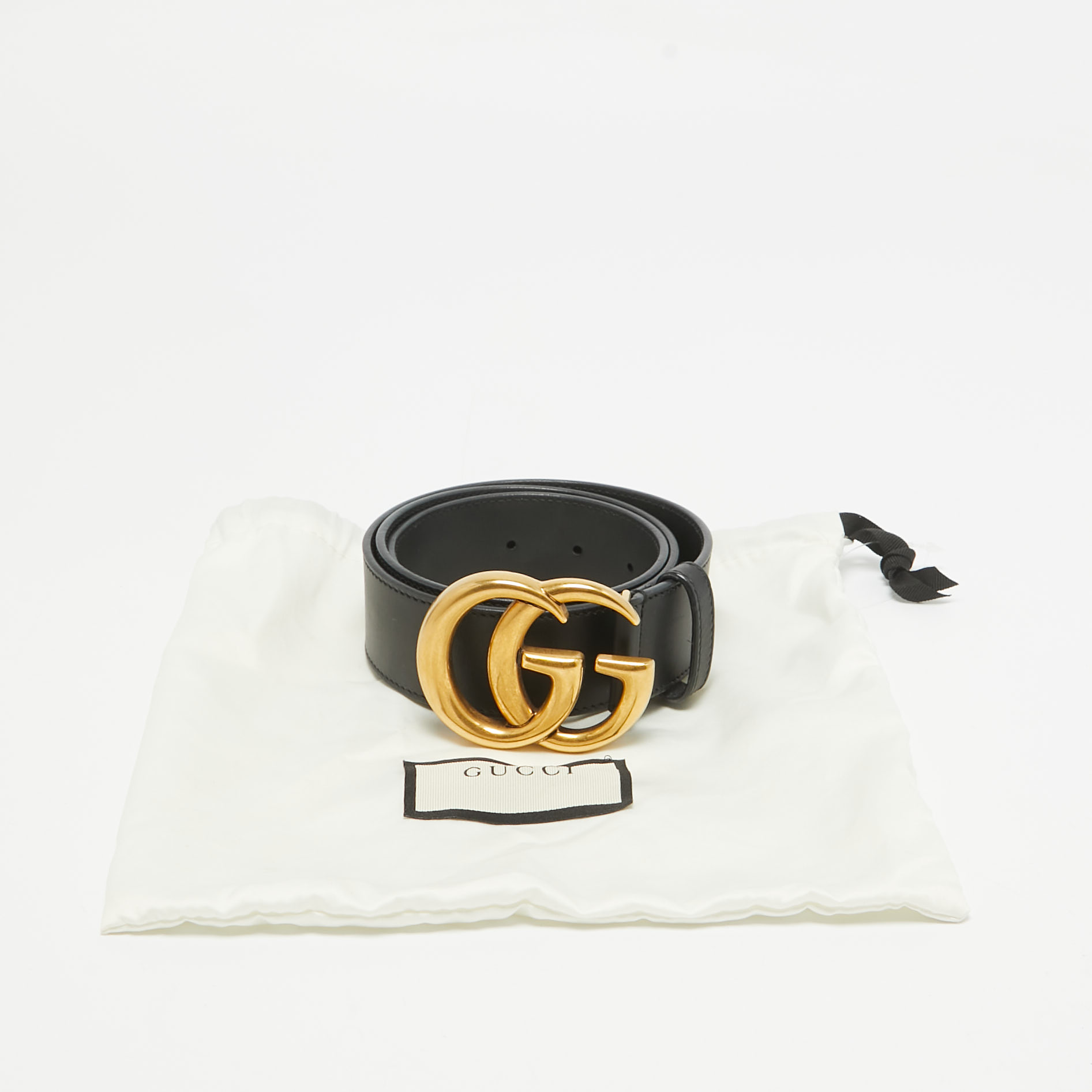 Gucci Black Leather GG Marmont Buckle Belt 80CM