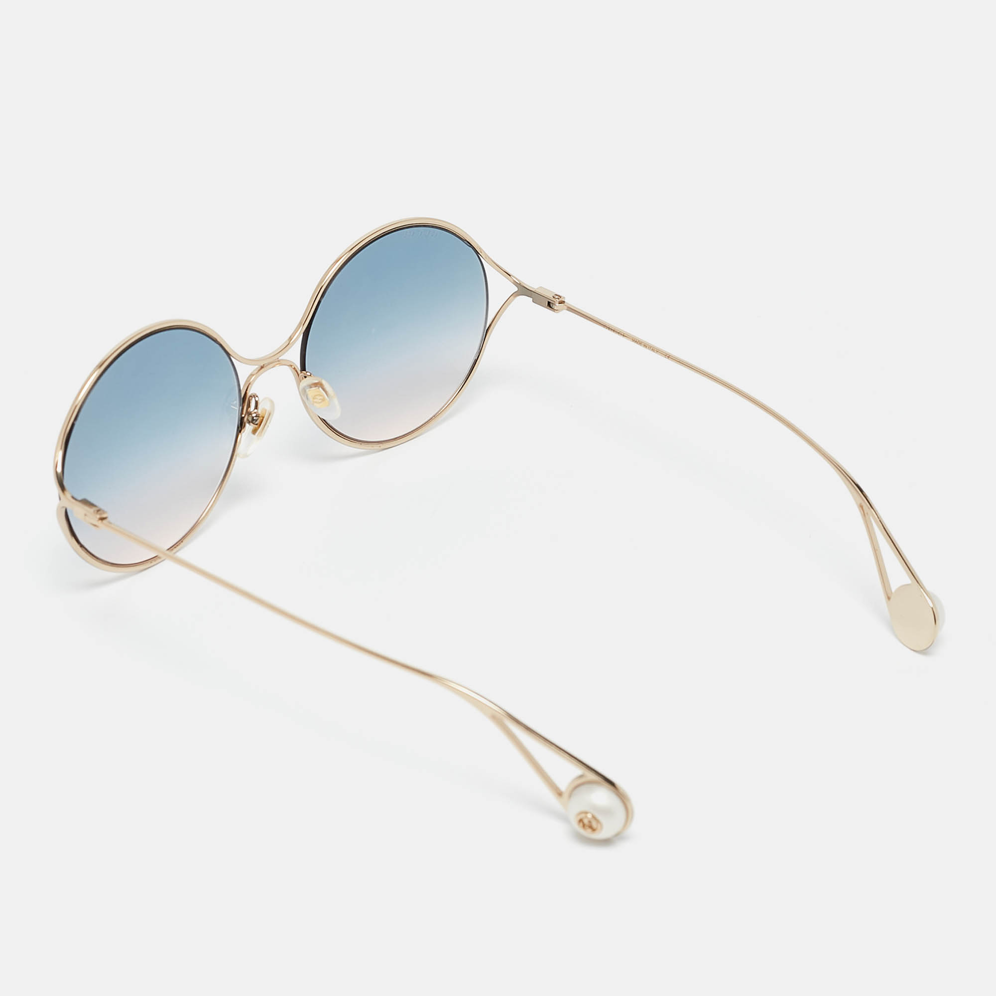 Gucci Blue Gradient GG0253S Pearl Embellished Round Sunglasses