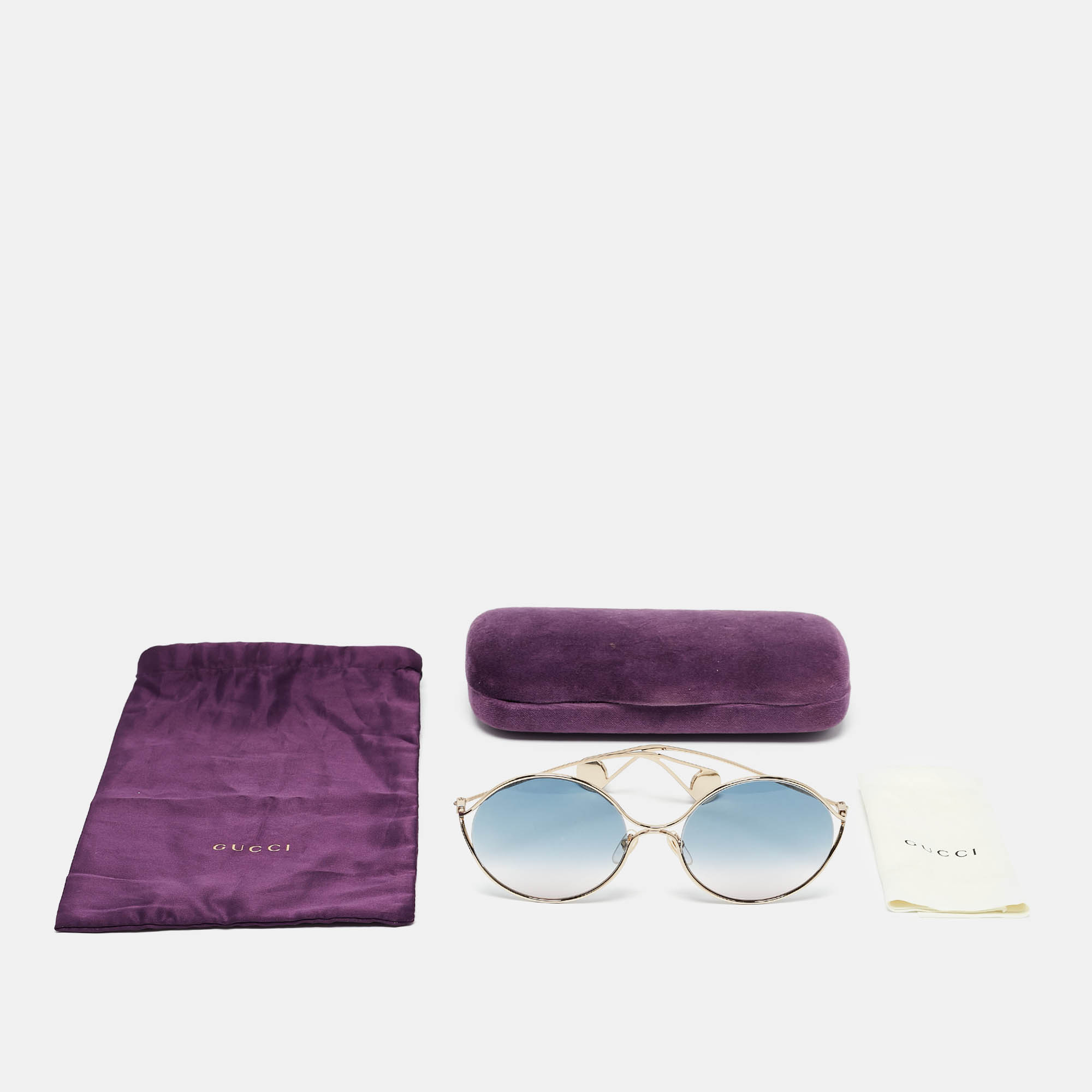 Gucci Blue Gradient GG0253S Pearl Embellished Round Sunglasses